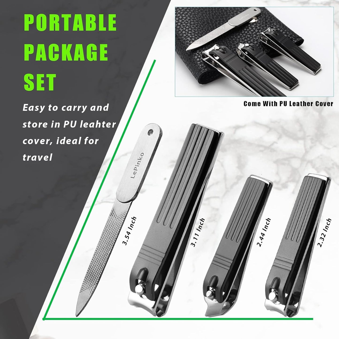 Nail Clippers Set, Toenail Clippers for Thick and Ingrown Nails, Fingernail Cutters for Men Women with PU Case 4PCS