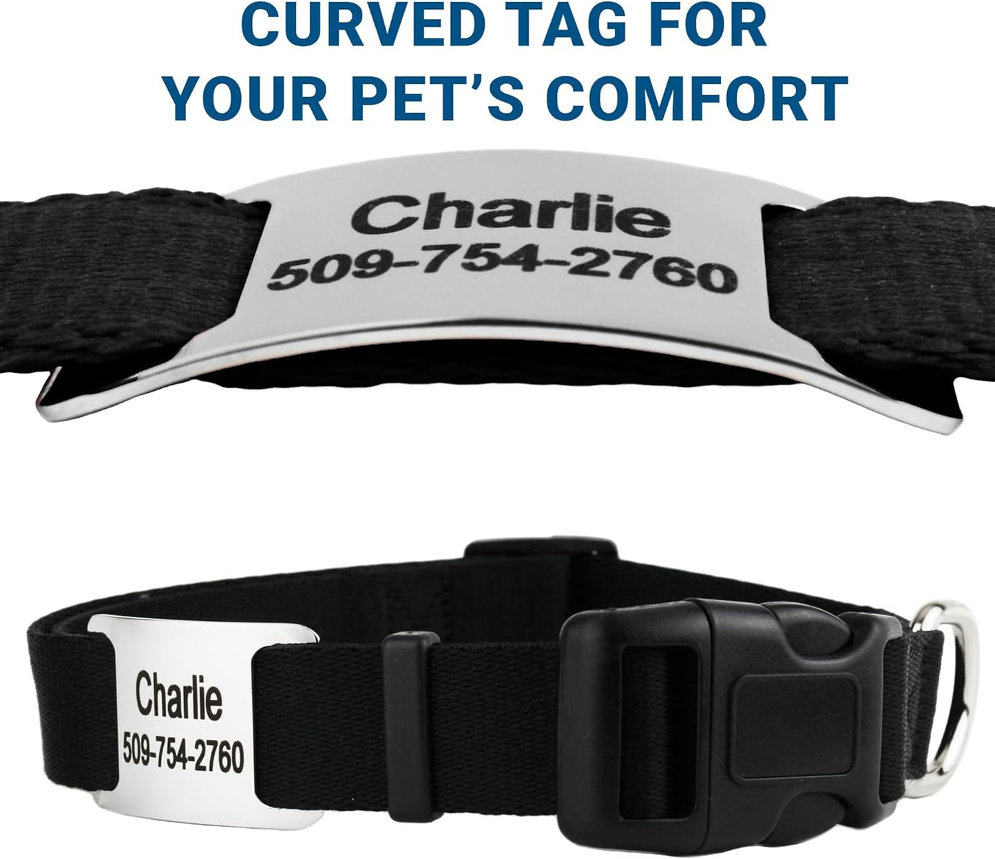 GoTags Personalized Dog Collar with Nameplate, Adjustable Dog Collar with Custom Engraved Slide On Pet ID Tag in Stainless Steel, Silent, No Noise Dog Tag (Hunter Green, X-Small)