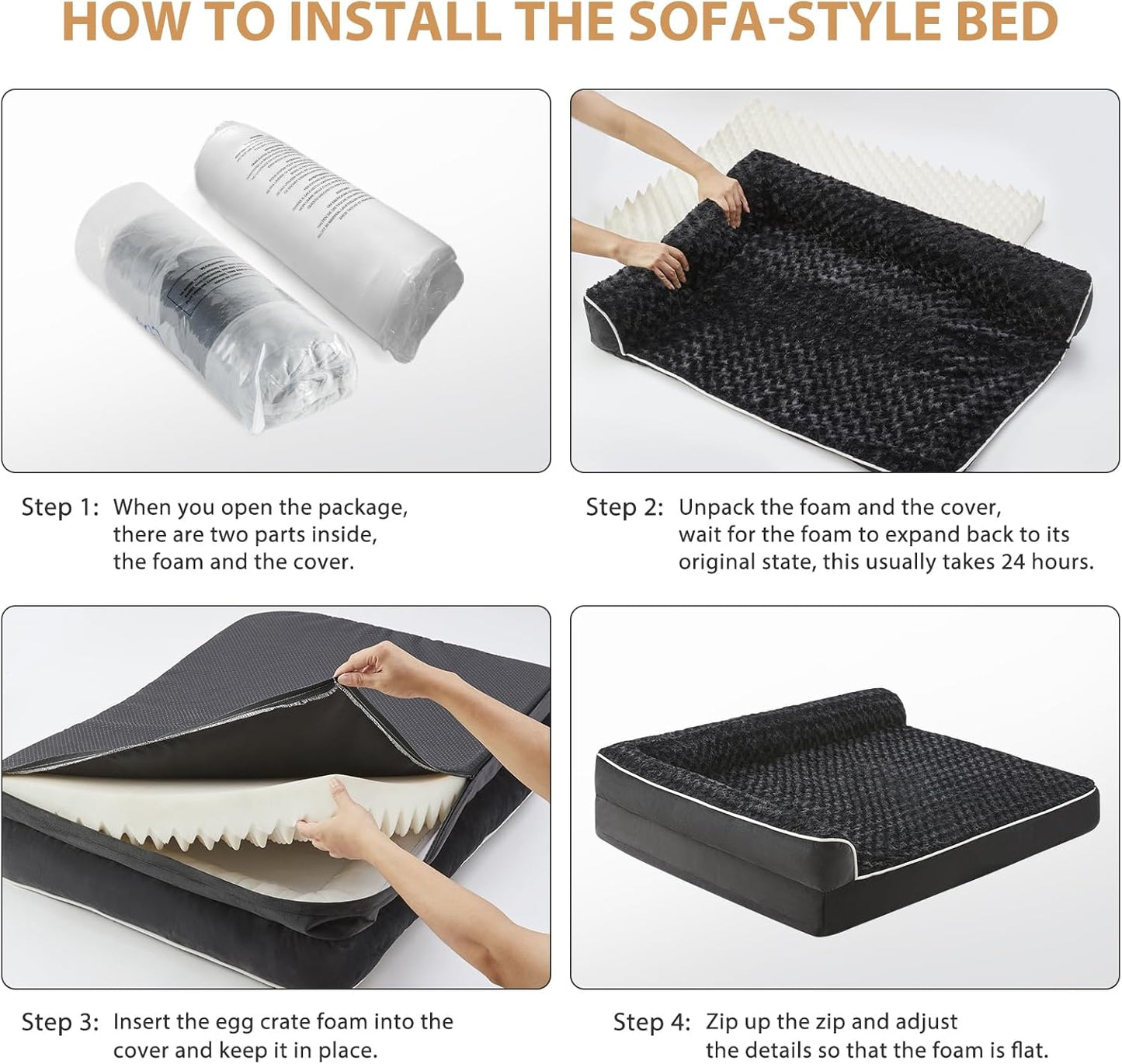 BFPETHOME Orthopedic Dog Beds for Large Dogs-Waterproof Sofa Dog Bed with Removable Washable Cover, Big Pet Bed with Waterproof Lining and Nonskid Bottom,Pet Bed for Large Dogs