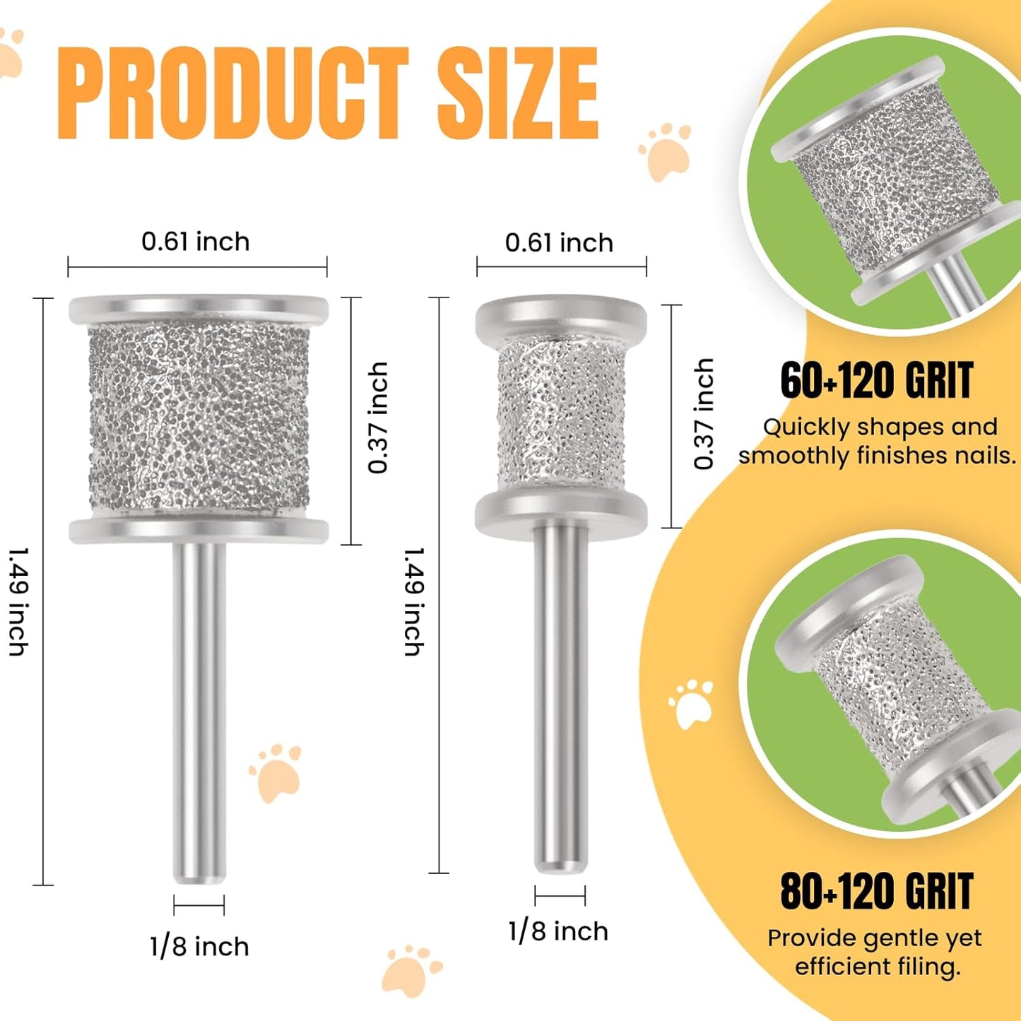CAELUM 2Pack Diamond-Coated Pet Nail Grinder Bits, Dual Grit for Large & Small Dogs, 1/8” Shank for Dremel Nail Tools, Low Noise, Durable Nail Trimmer for Dogs, Top & Side Grinding