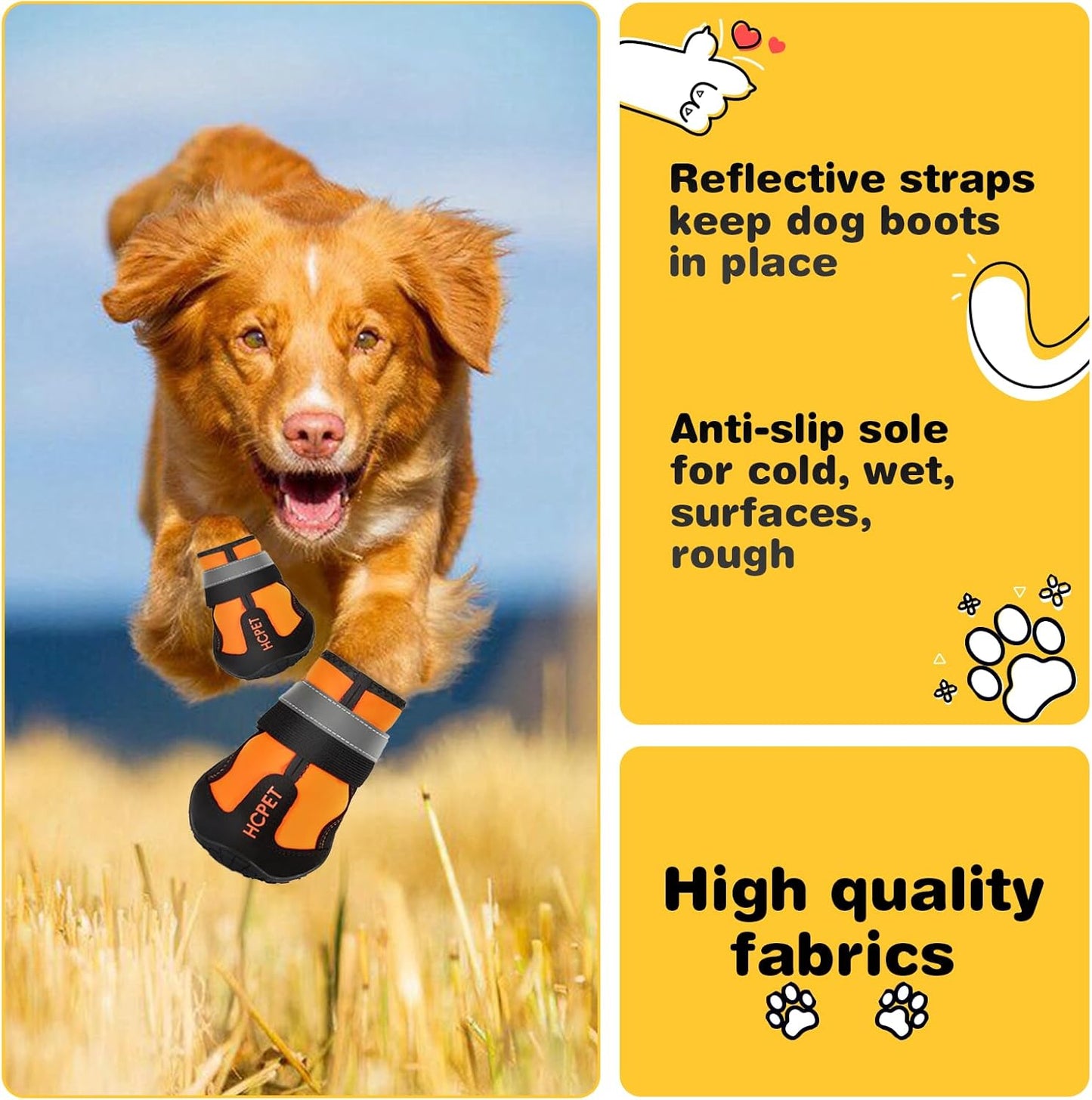 Hcpet Dog Shoes, Dog Boots for Small Dogs, Waterproof Medium Dog Booties Paw Protector for Summer Hot Pavement, Winter Snowy Day, Outdoor Walking, Indoor Hardfloors Anti Slip Sole Orange Size 2