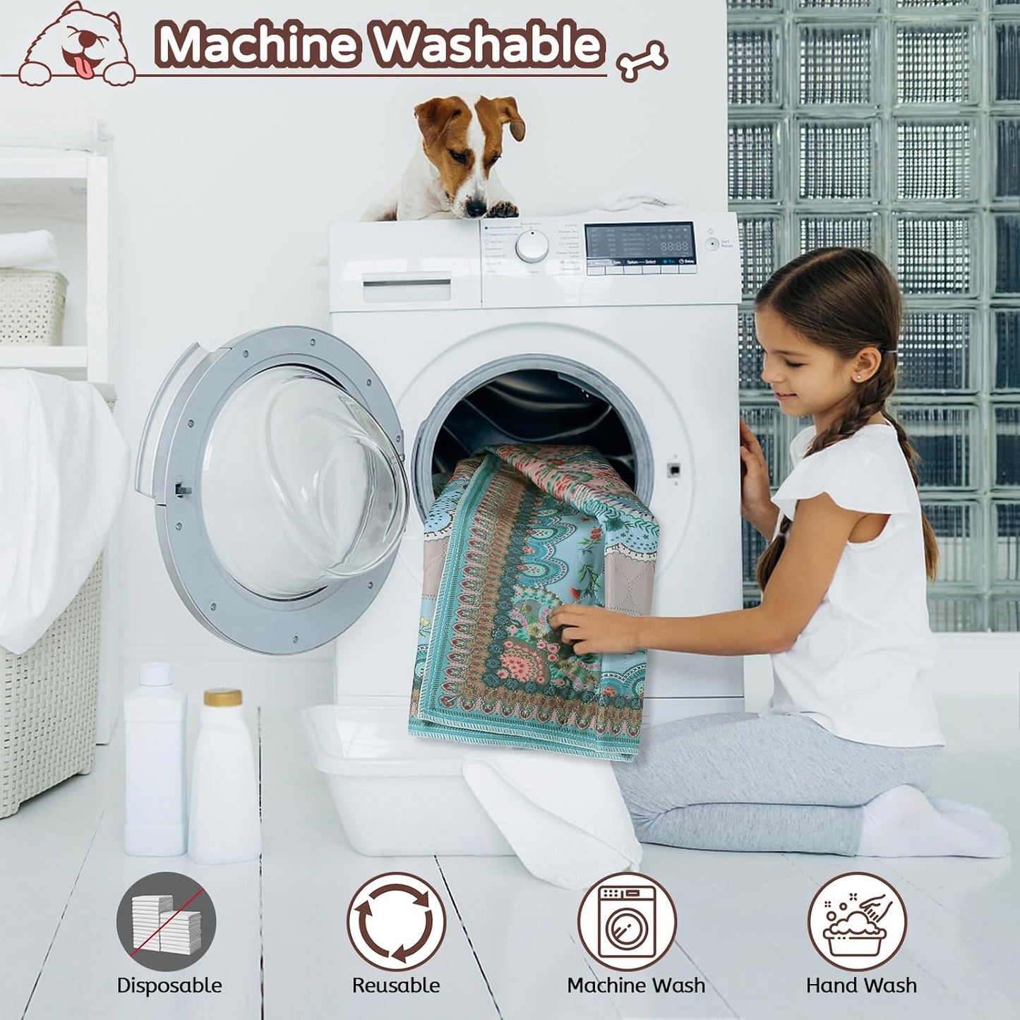 Aitmexcn Washable Pee Pads for Dogs, Reusable 24’’x 48’’ Waterproof Boho Mats for Puppy, Guinea Pig, Rabbit,Highly Absorbent,Ultra Soft, Non-Slip,Machine Washable,Stylish Design,2 Pack