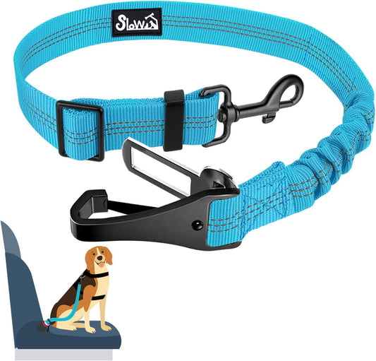 SlowTon Dog Seat Belt, Adjustable Dog Safety Belt Leash, 2 in 1 Latch Bar Attachment Dogs Car Seatbelt with Elastic Nylon Bungee Buffer, Reflective Nylon Belt Tether (TB,35.5in)