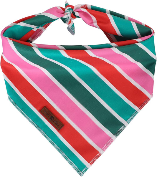 lionet paws Christmas Dog Bandana,Fabric Colorful Stripe Dogs Kerchief for Medium Large Dogs,Dog Cotton Triangle Bibs Scarf for Girl Boy