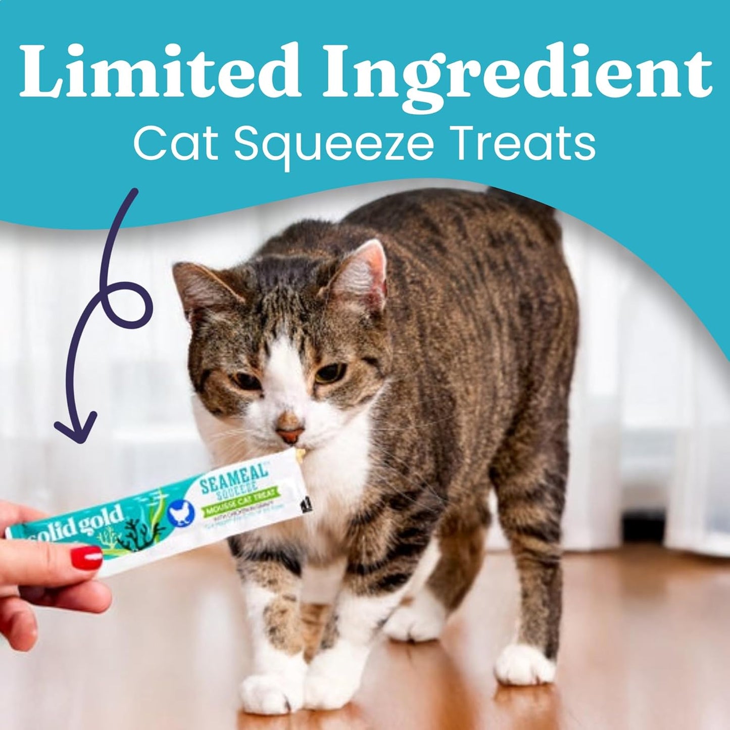 SeaMeal Squeeze Chicken Lickable Cat Treats with Seaweed for Skin & Coat - Wet Cat Treats with Digestive & Immune Health Support - Natural, Holistic, Grain Free (48 Squeezes)