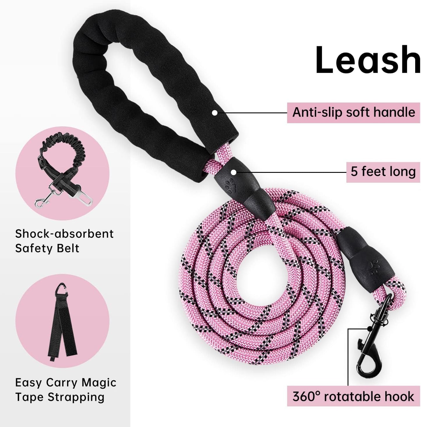 IVY&LANE No Pull Dog Harness with Leash Set, Reflective No Choke Pet Vest,Adjustable Oxford Dog Vest Harness with Easy Control Handle for Large Dogs (Checkered Pink,XL)