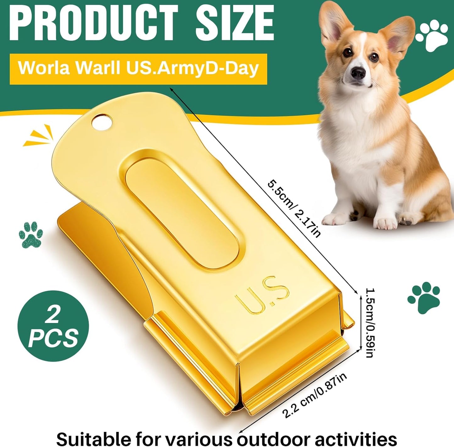 2 Pieces Brass Pet Training Clicker Signaling Cricket Clicker Metal Dog Clicker for Puppy Cats Trainer Pet Owners (Gold)