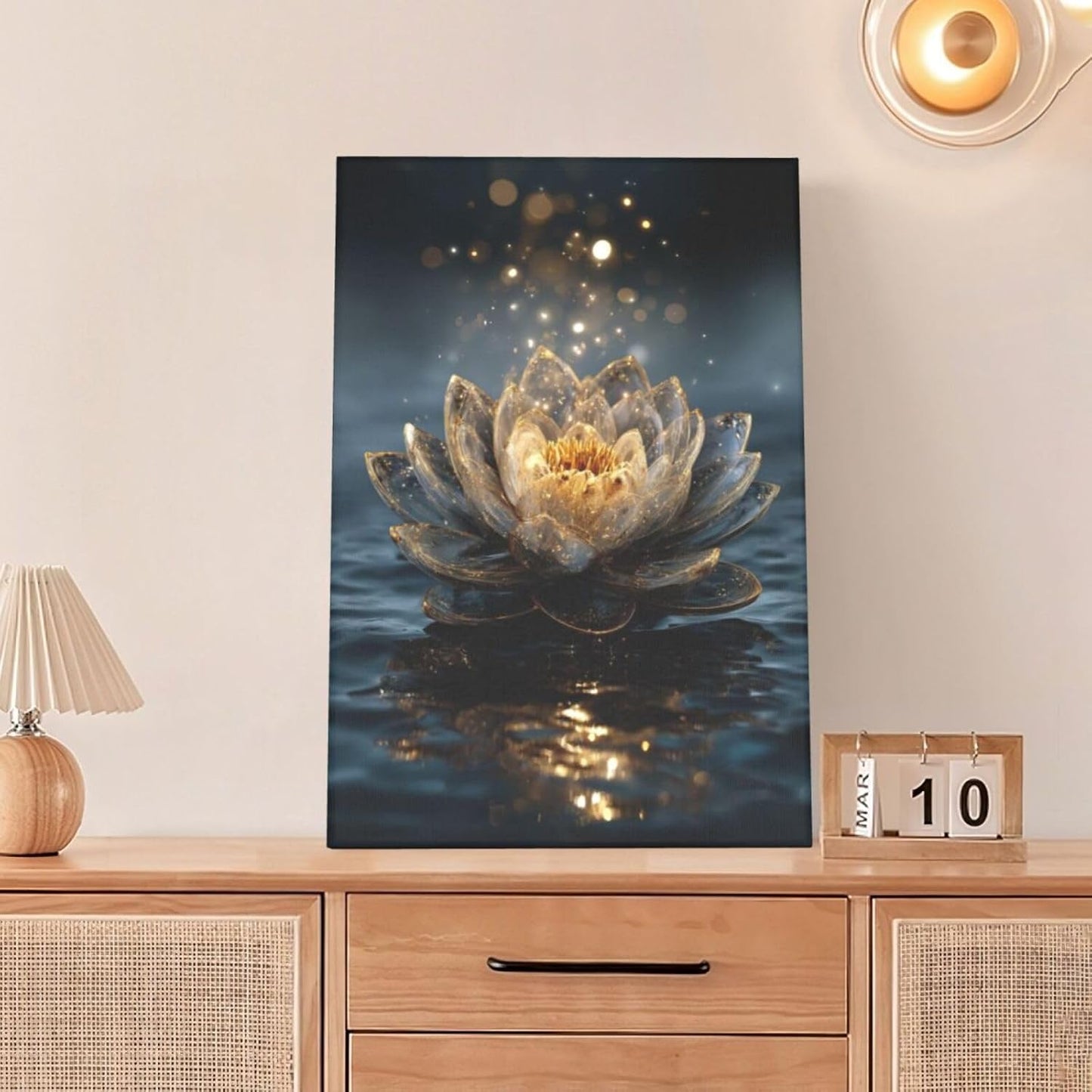 Zen Lotus Canvas Wall Art Mystical Lotus Bloom in Water Aesthetic Pictures Wall Decor Modern Meditation Spiritual Painting Print Framed Artwork Decorations Gifts for Yoga Spa Room Bathroom 16"x24"