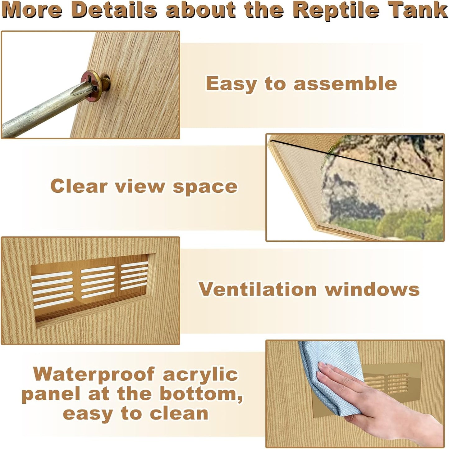 34 Gallon Bearded Dragon Tank, Lockable Reptile Terrarium Tank, Large Snake Enclosure, Lizard, Leopard Gecko Tank with Openable Roof Door, (Wooden, 32" L x 16" W x 16" H)
