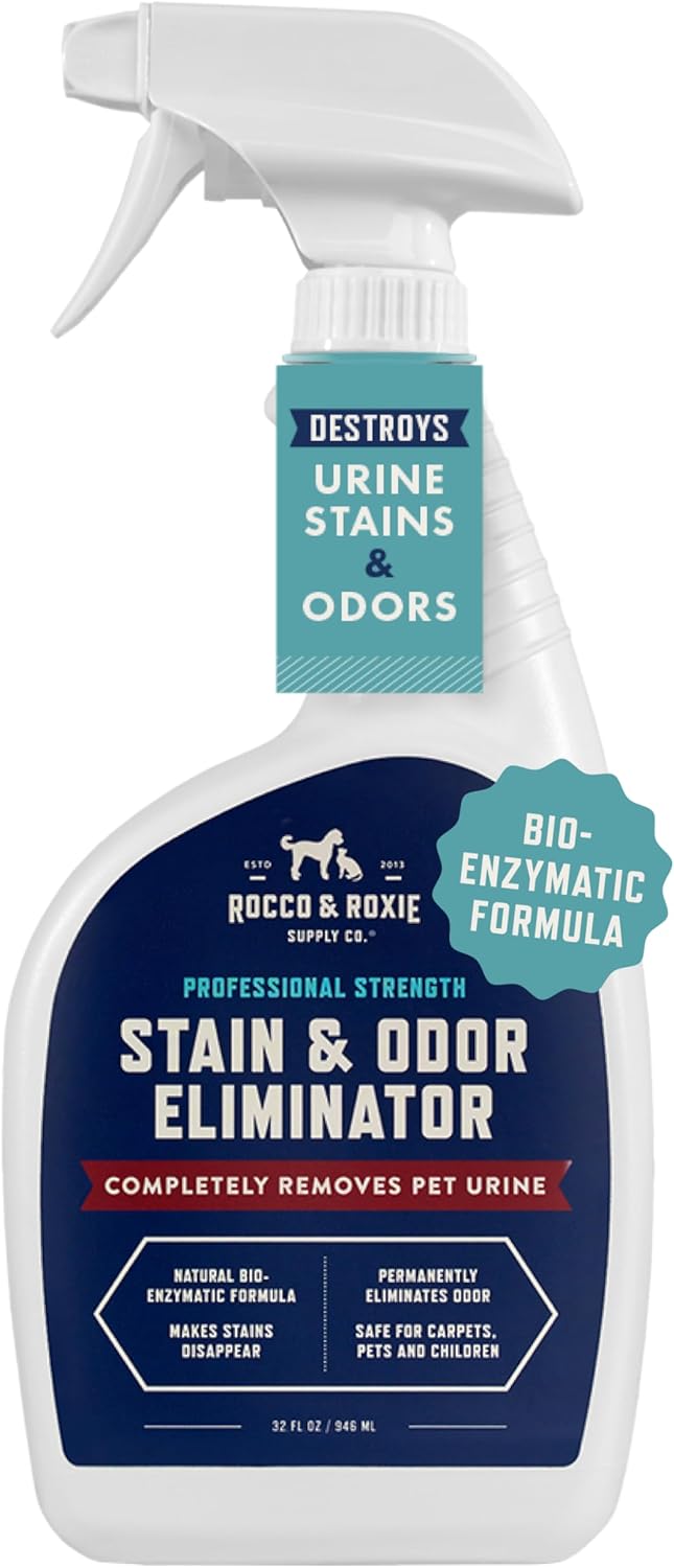 Rocco & Roxie Stain & Odor Eliminator for Strong Odor, 32oz Enzyme Pet Odor Eliminator for Home, Carpet Stain Remover for Cats & Dog Pee, Enzymatic Cat Urine Destroyer, Carpet Cleaner Spray