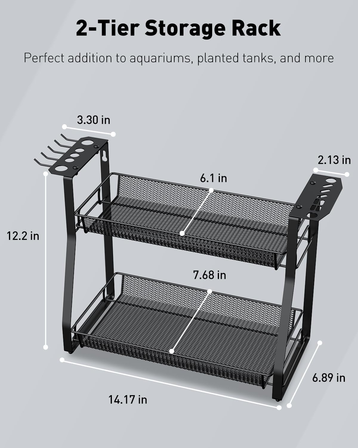 Pawfly Aquarium Tool Organizer, Detachable Metal Fish Tank Accessory Organizer, Aquascaping Tool Storage Rack for Terrariums, Shrimp Tanks & Planted Tanks, Fish Tank Maintenance Tool Holder Shelf