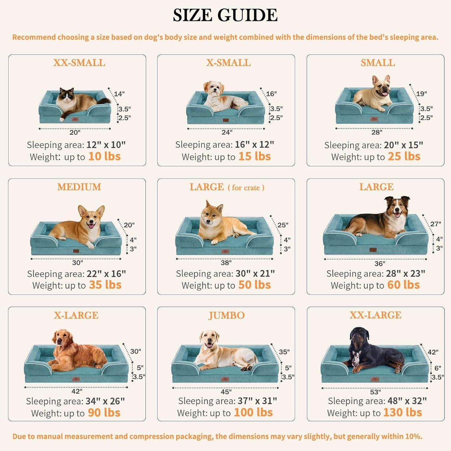 Comfort Expression Large Dog Beds Waterproof Orthopedic Foam Dog Sofa Beds Comfy Pet Bed with Washable Removable Cover & Non-Slip Bottom(Large,Washed Blue)