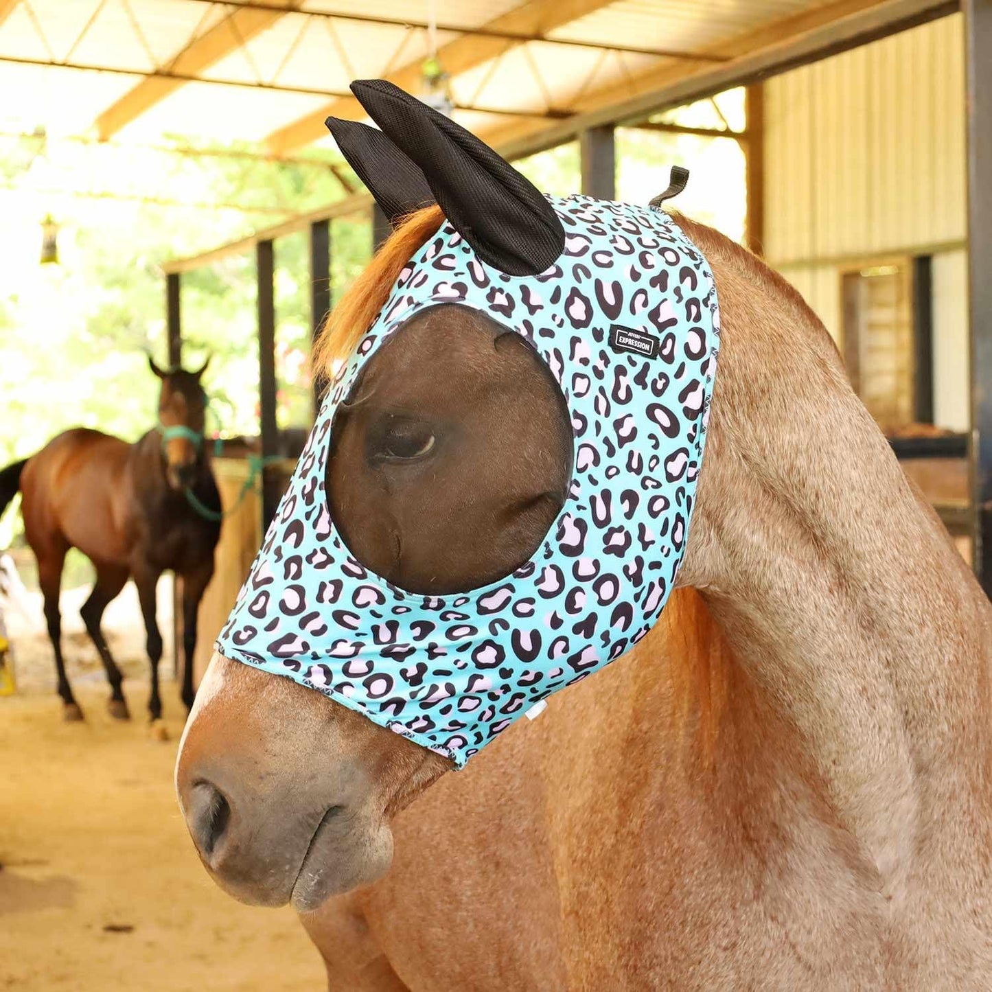 Jeffers Expression Lycra Horse Fly Mask – Oversize, Party Cheetah – Lightweight Stretch Horse Mask with Mesh Eyes & Ears, Breathable Lycra Mask for Horses, Equine Summer Apparel & Gear