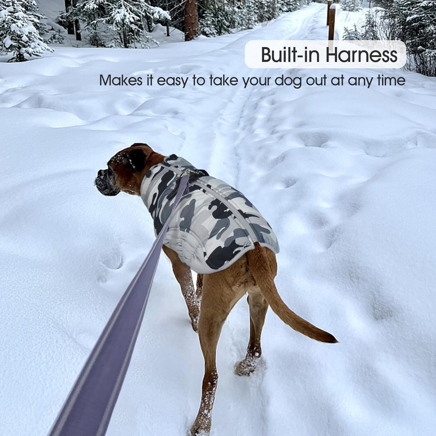 FUAMEY Dog Coat for Small Dogs,Waterproof Dog Winter Jacket with Harness Built in Puppy Cold Weather Coats Reflective Pet Vest with Zipper Warm Fleece Dogs Snowsuit Windproof Grey Camo XS