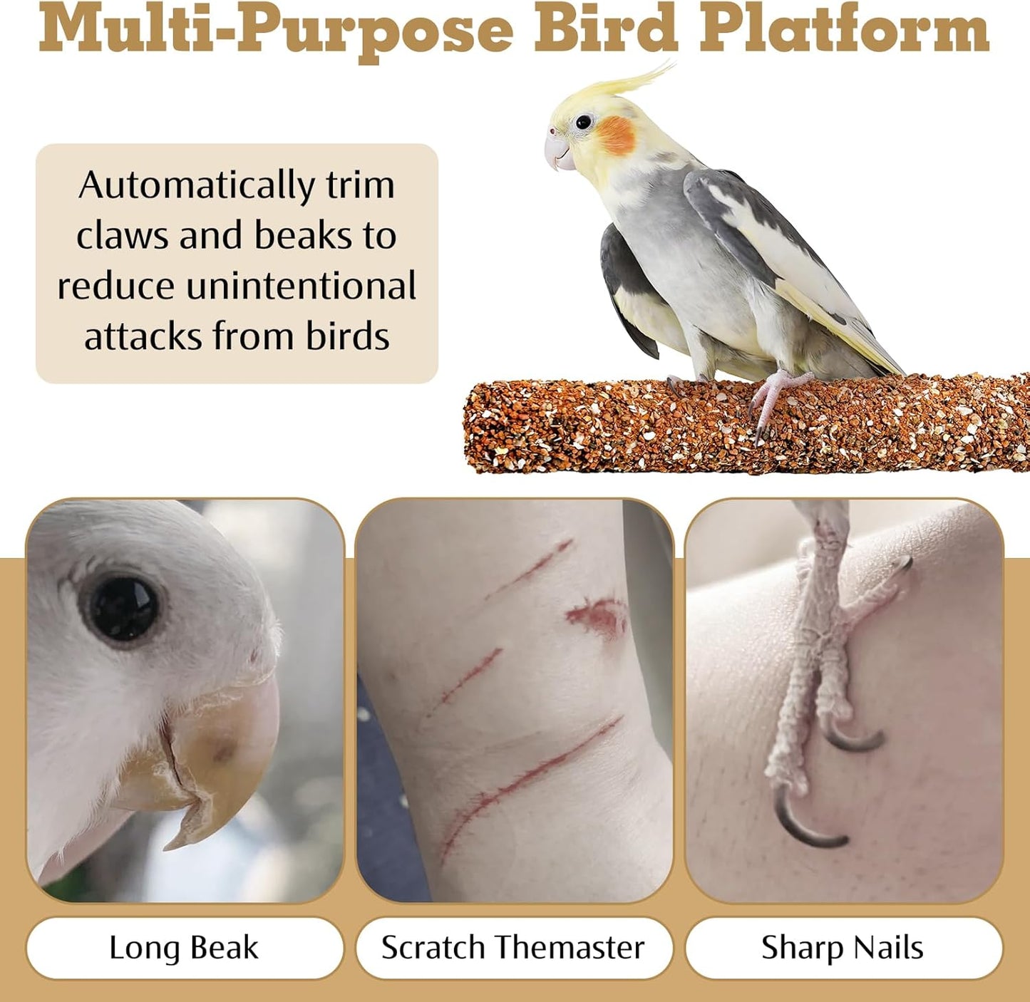 PINVNBY 2 PCS Natural Bird Perches Bird Grinding Stick Calcium Mineral Parrot Perch Stand Foot Claws Trimmer Chew Toy Bird Cage Accessories for Small Medium Budgie Cockatiel Conure Lovebird