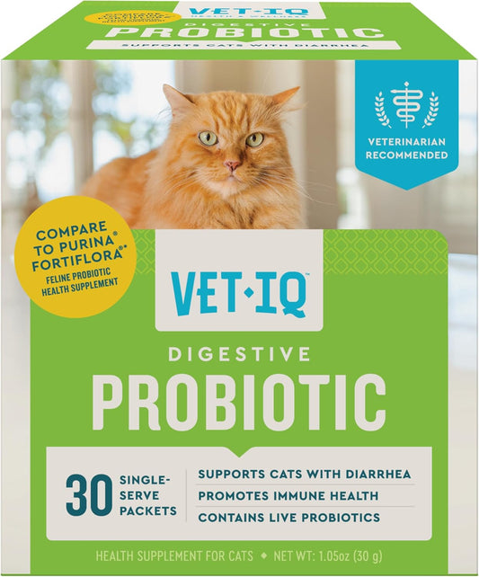 VetIQ Probiotic Powder for Cats, Treats Diarrhea and Food Sensitivity, Chicken Flavored Single Serve Packets for Indoor and Outdoor Cats, 30 Count