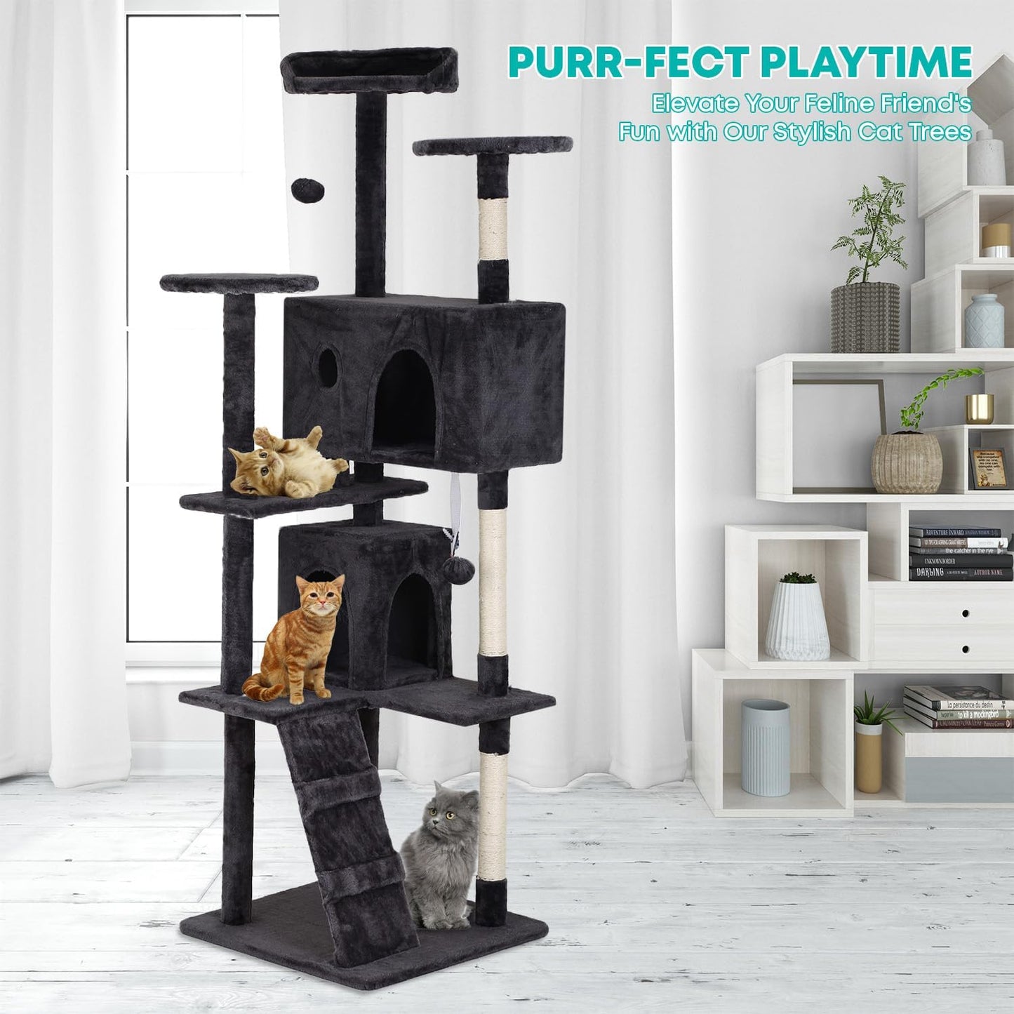 FDW Cat Tree 70in Cat Tower Multi-Level Durable Cat Scratching Post & Cozy Fun Cat Jumping Platform Space Saving Cat Condo Pet Play House for Indoor Cats,Dark Gray
