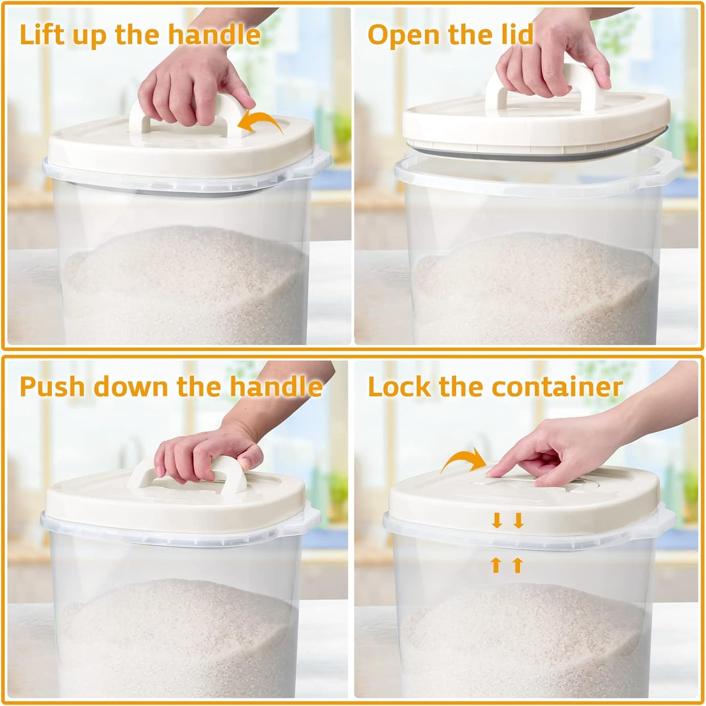 Large Airtight Food Storage Container Bin, 20-lb Dry Food Rice Container with Lid-Lock Handle and Measuring Cup. Cereal, Flour Dog Cat Pet Food Containers