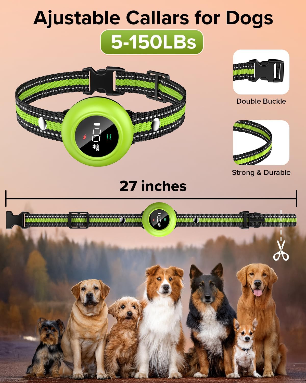 XDX 2-in-1 Dog Shock Collar & Bark Collar – 3300FT Dog Training Collar with Remote, Automatic Anti-Barking, 5 Adjustable Sensitivity Levels, IP67 Waterproof E-Collar for Small Medium Large Dogs