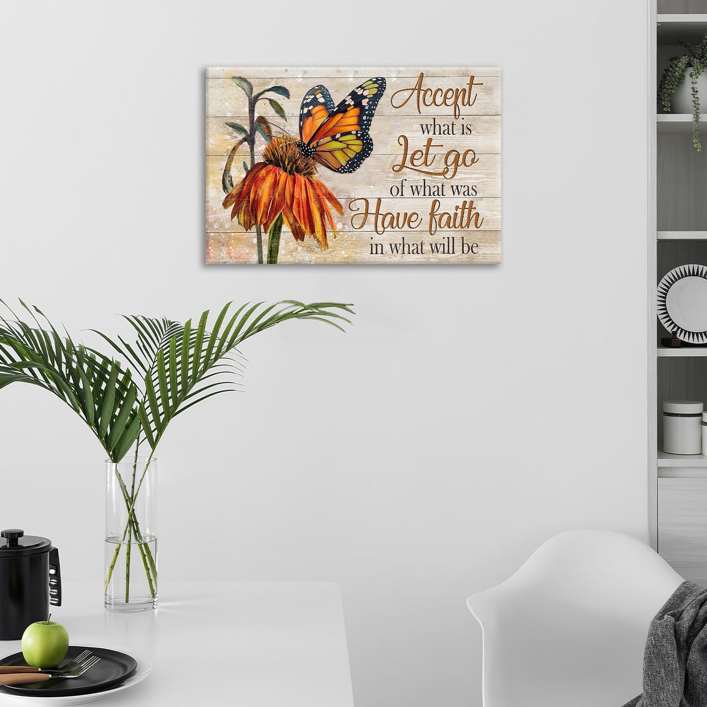 Farmhouse Butterfly Bathroom Pictures Wall Art, Rustic Floral Country Bathroom Wall Decor, Daisy Inspirational Framed Painting Canvas Artwork for Bedroom Living Room Decorations 24"L x 16"W
