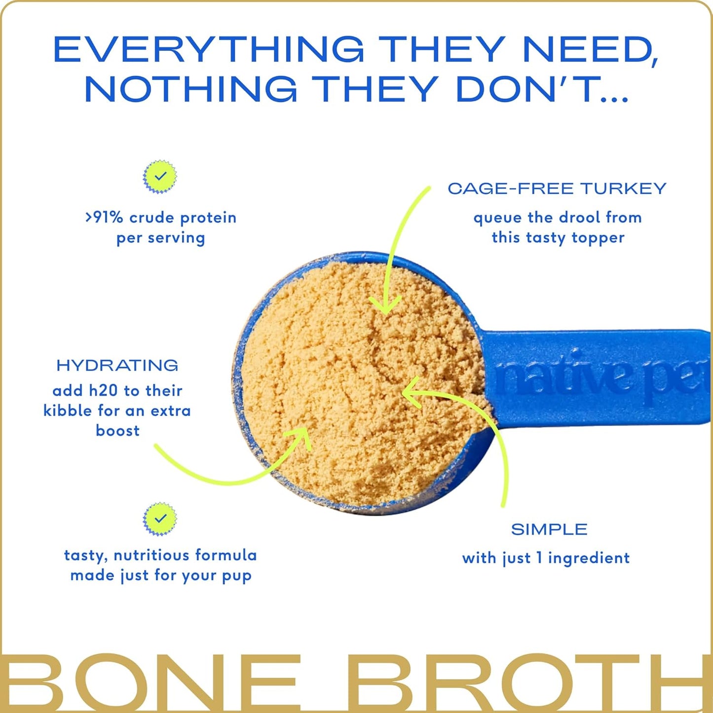 Native Pet Bone Broth for Dogs and Cats - Turkey Bone Broth Powder Dog Food Toppers for Picky Eaters - Provides Extra Nutrition for Joint Strength, Immune Support & Heart Health - 192 Scoops
