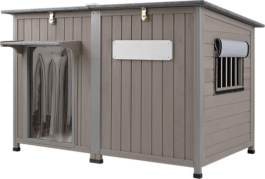 55" Extra Large Outdoor Dog House Weatherproof Wooden Doghouse Indoor for Large Breed Dogs with Anti Bite Frames with Window,10 Elevated Feet, Reinforced Bottom for Pet Up to 220LBS