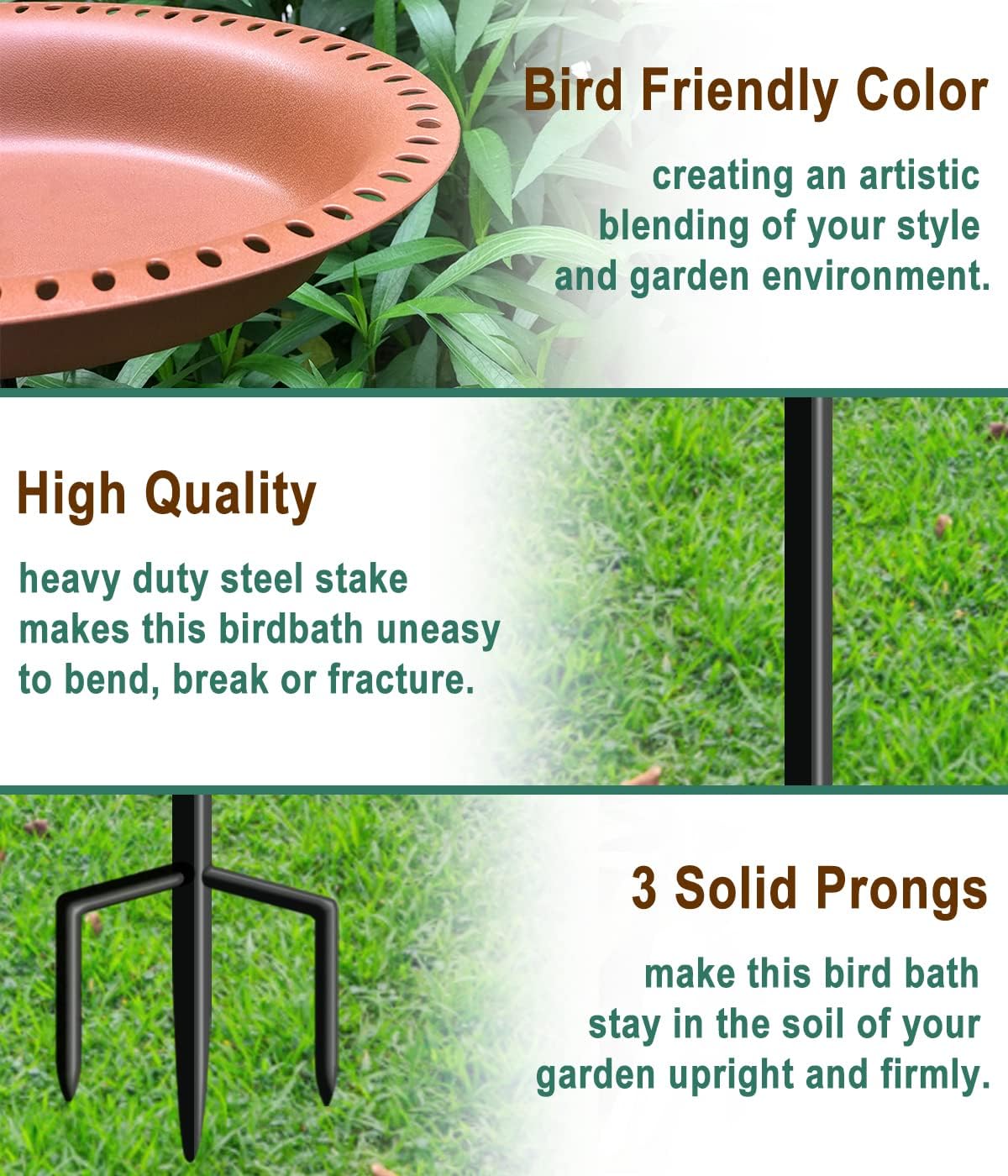 Garbuildman 28 inch Lightweight Birdbaths Antique Decoration Detachable Birdfeeder & Bird Bath for Outdoor Garden, Oblong Chocolate