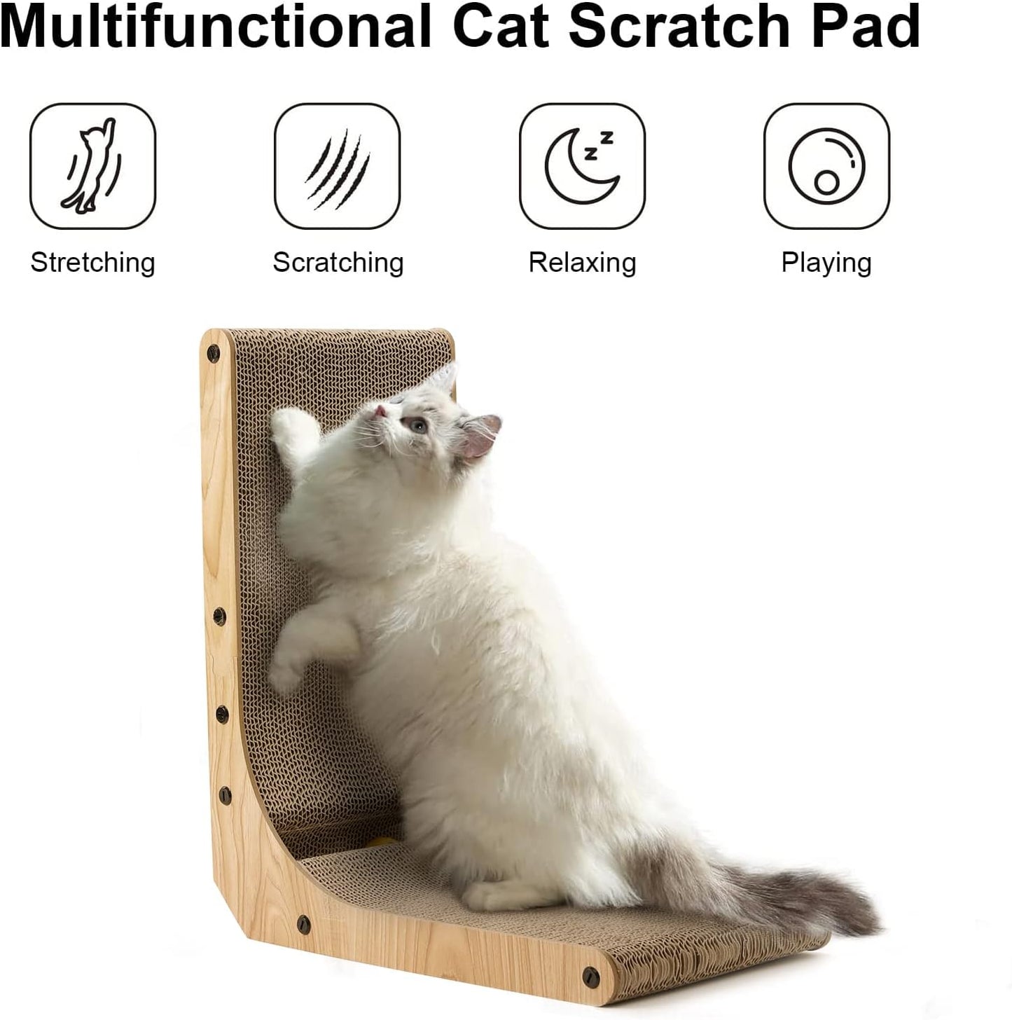FUKUMARU Cat Scratcher, 18.7 Inch L Shape Cat Scratch Pad Wall Mounted, Cat Scratching Cardboard with Ball Toy for Indoor Cats