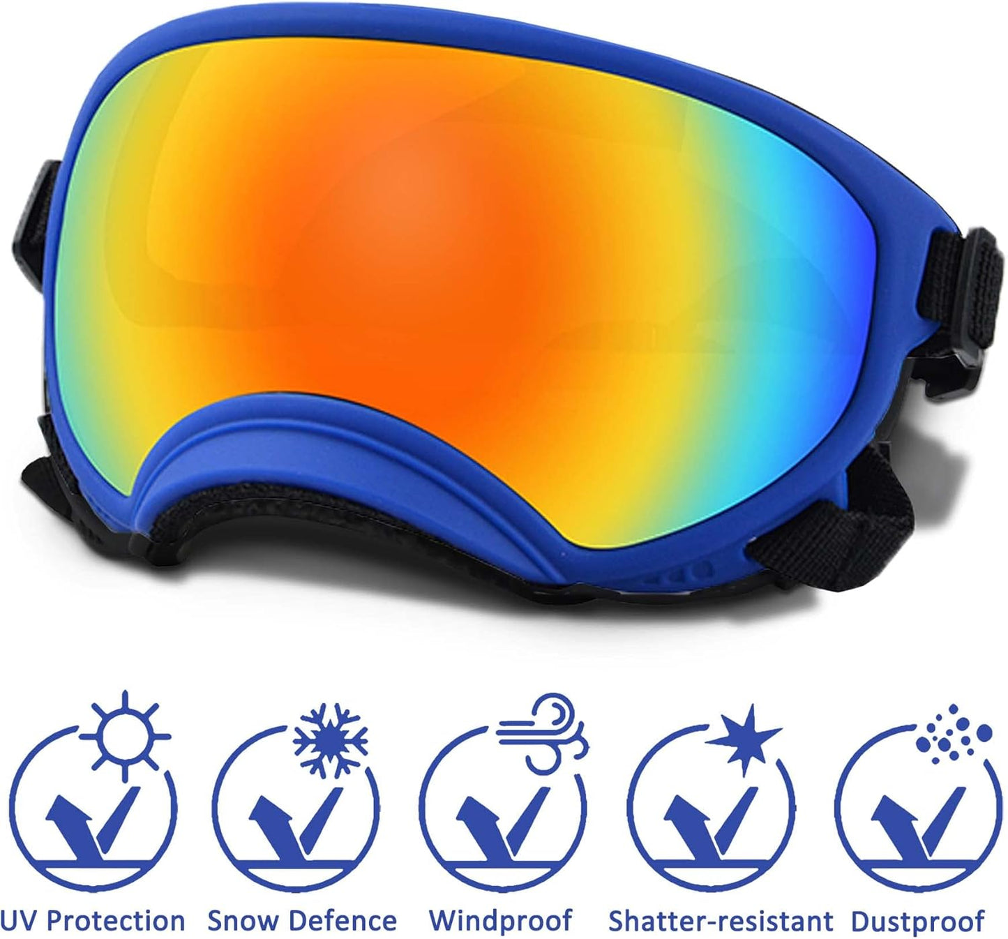 Winproof Large Dog Sunglasses with Adjustable Strap, UV Protection, Soft Goggles for Medium-Large Dogs