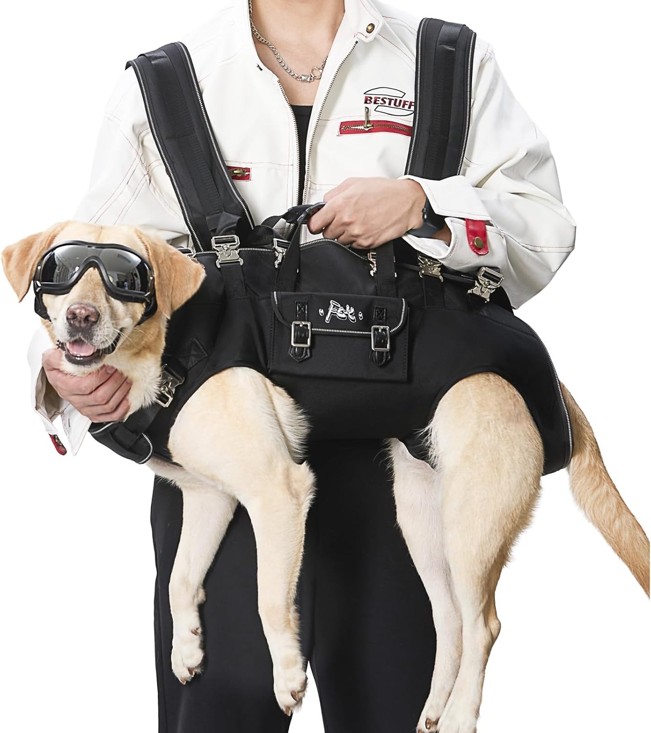 Dog Backpack Carrier - Spine-Friendly for Large Dogs(36-66lbs) Horizontal Design Dog Carrier with Adjustable Back Straps for Joint Injuries, Arthritis, Ideal for Stairs, Elderly Dogs(Size XXL)