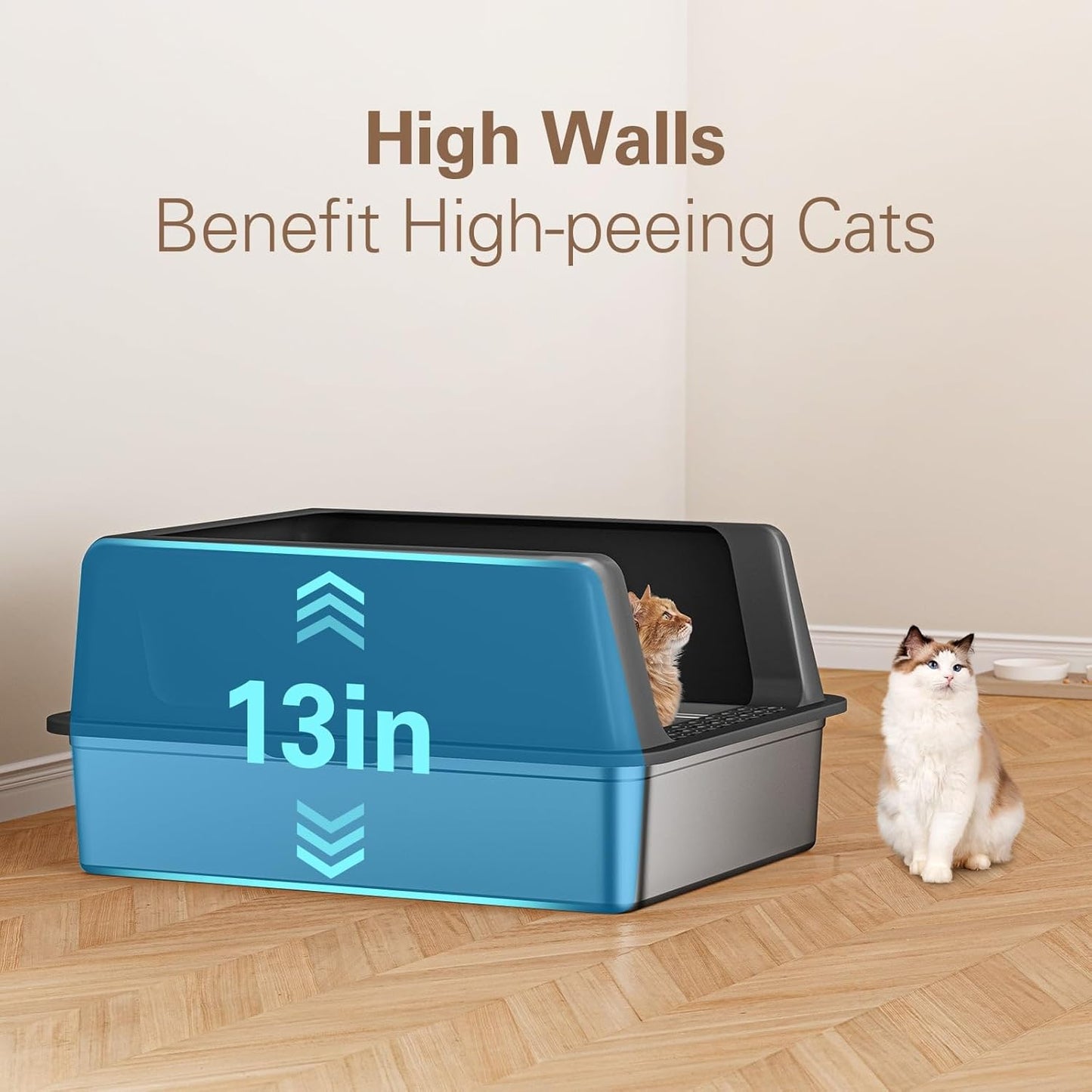 Zarler XXL Stainless Steel Litter Box, Extra Large Cat Litter Boxes 27.8" L x 20" W x 12.9" H, Jumbo Metal Litter Box with Lid for Multiple Cats, High Sided, Non-Sticky, Anti-Urine Leakage (Black)