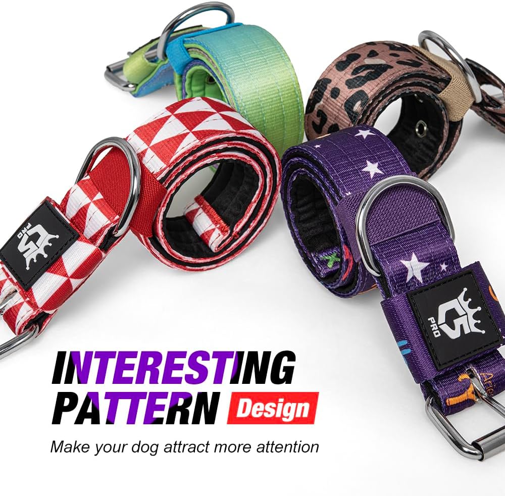 TSPRO Tactical Dog Collar 1.5 Inch Wide Thick Dog Collars with Heavy Duty Metal Buckle, Durable, Strong, Adjustable for Medium to Large Dogs (Constellation Purple L)