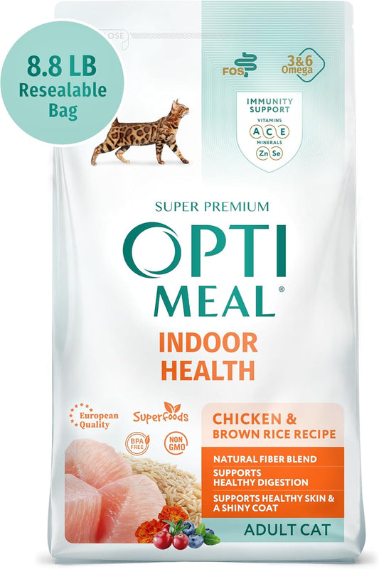 OPtimeal Indoor Cat Dry Food- Chicken & Brown Rice Healthy Recipe Cat Food Dry for Adult Cats - Proudly Ukrainian