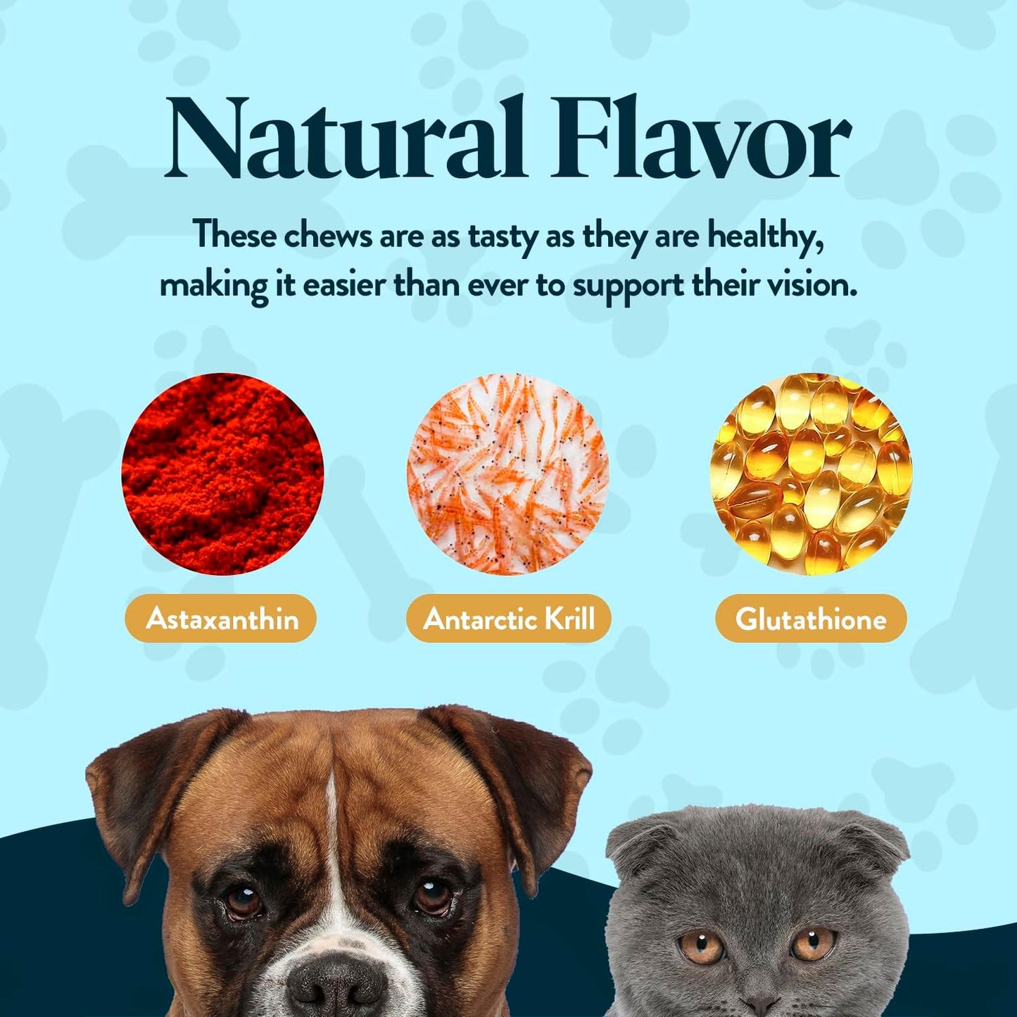 Vision Chews Eye Supplements for Dogs & Cats with Omega 3 Krill, Astaxantin, Choline, Lutein, Glutathione, Cat Vision Supplement & Dog Eye Supplements, Chicken Liver Flavor, 60 Chews, 3.5g Each