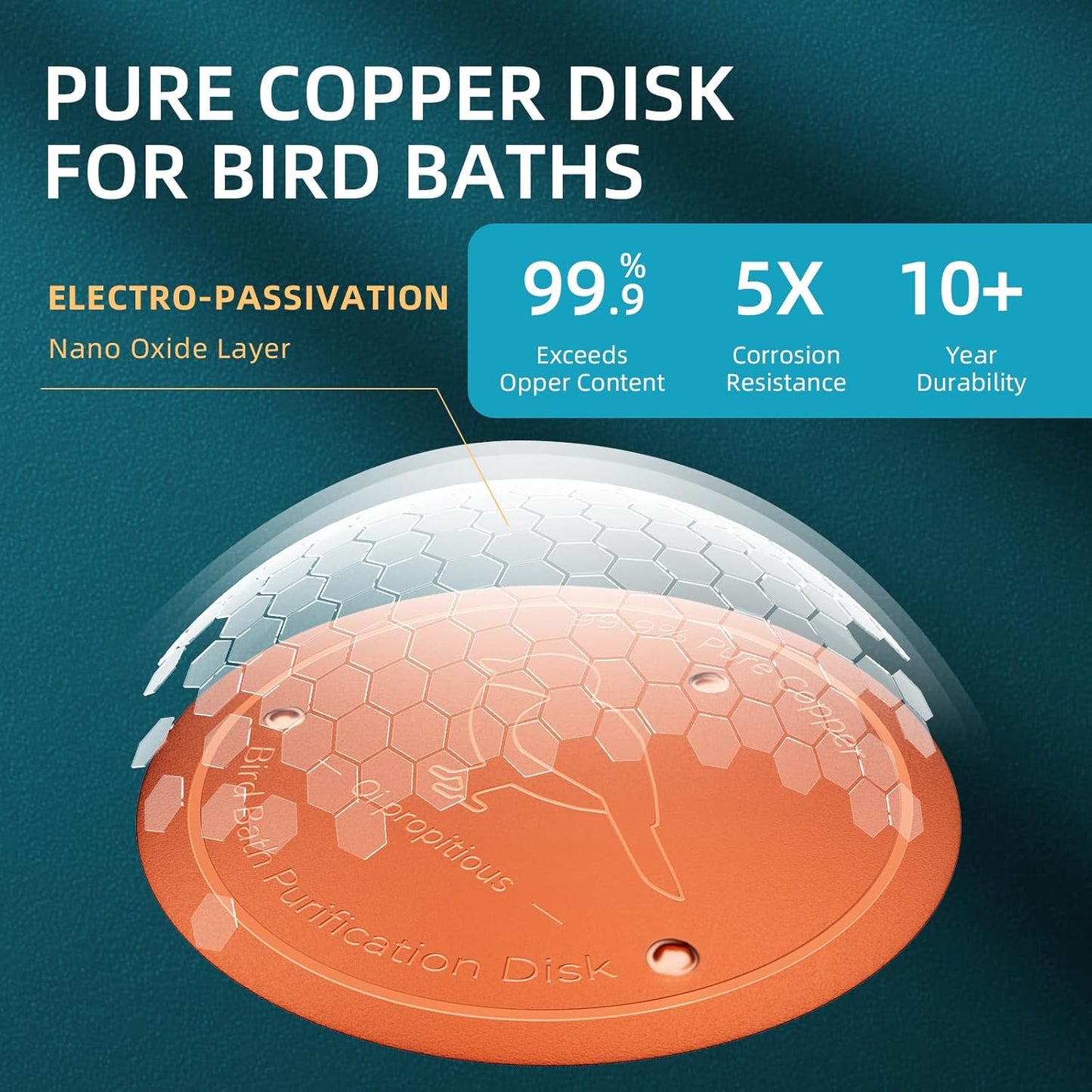 Bird Bath Copper Disk – 99.99% Pure Copper Water Cleaner, 1 mm Thick with Stable Triple-Point Support, Safe Natural Solution for Outdoor Birdbaths Bowls, for All-Season Use,Bird,2pcs