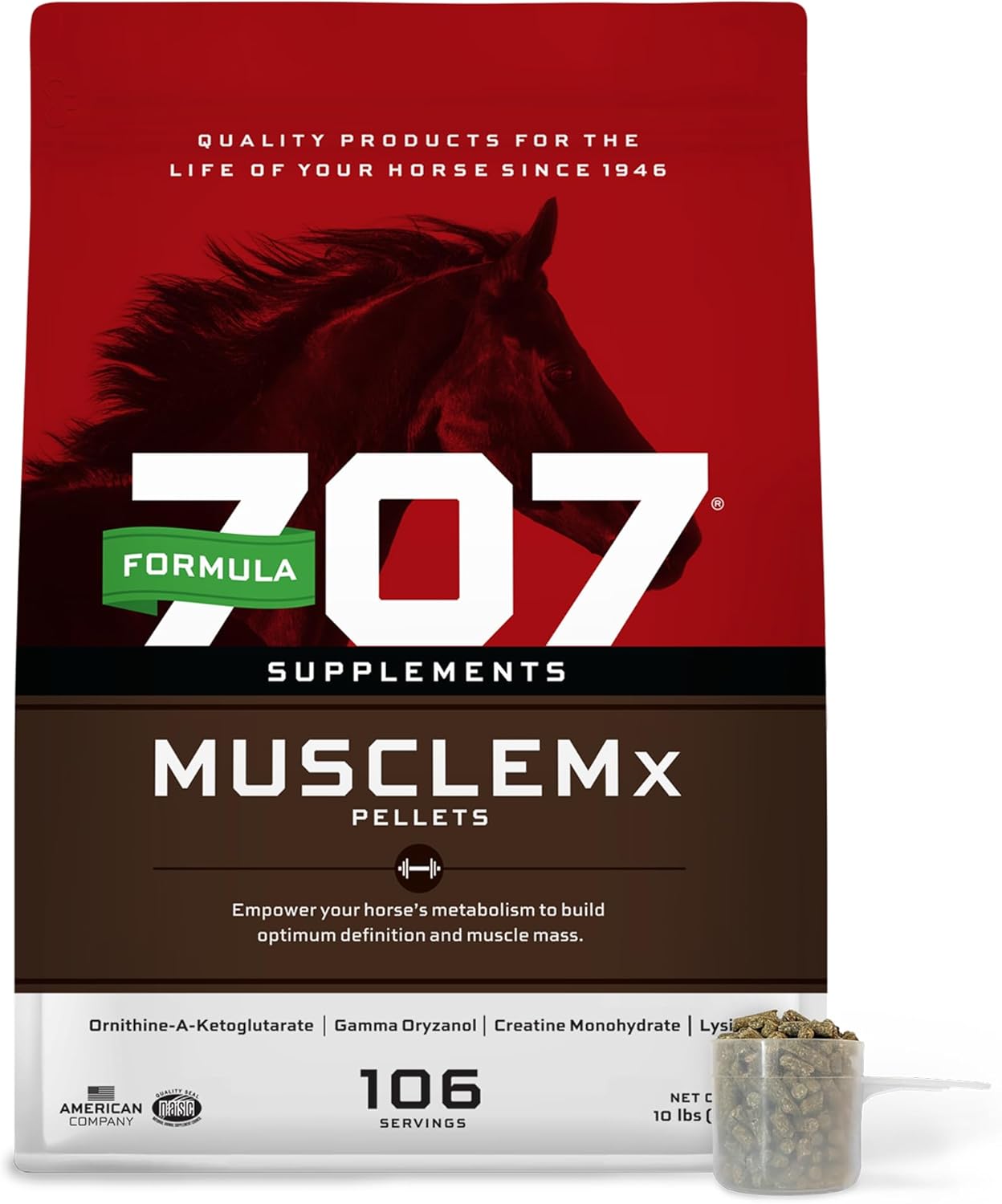 Formula 707 MuscleMx Equine Supplement, 10 lb Bag – Conditioning Support and Muscle Builder for Horses with Lysine, Gamma Oryzanol, Creatine & OKG