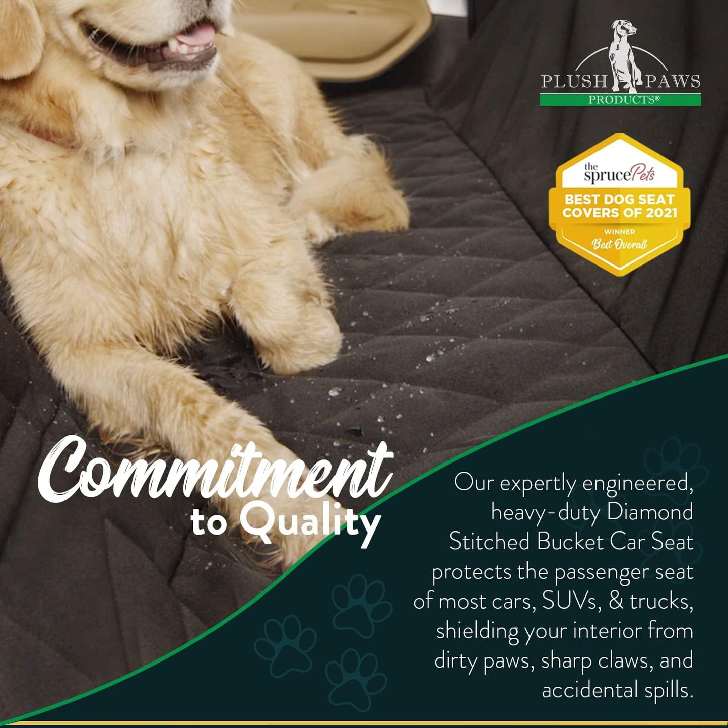 Plush Paws Products Premium Bucket Car Seat Protector | Diamond Stitching | Washable & Waterproof Front Seat Dog Cover Car, Truck, & SUV | Nonslip, Tear Resistant Pet Passenger Seat Cover | Tan