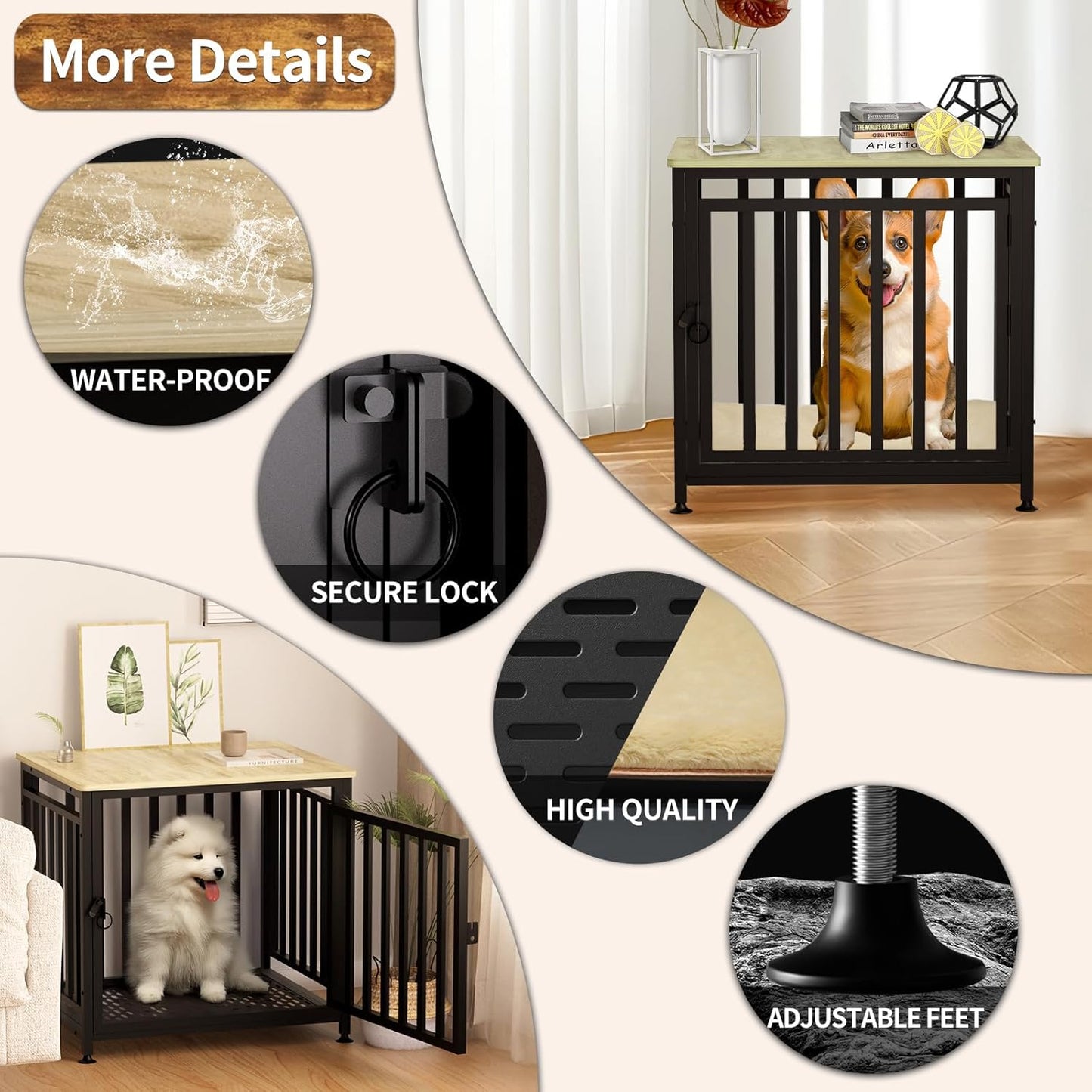 Heavy Duty Dog Crate Furniture, Dog Kennel Indoor, Anti-Chew Anti-Escape End Side Table Wooden Dog Crate for Small Dog（Fir Green）