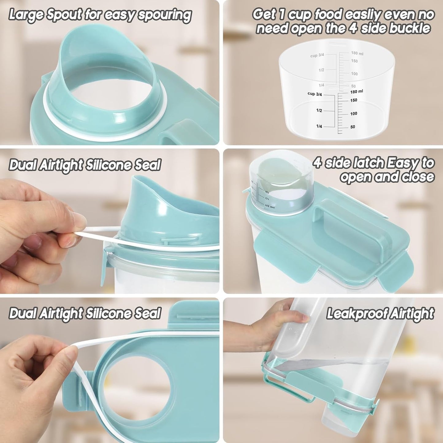 5-7Lbs Cat Dog Storage Container, Portable Pet Food Containers with Upgraded Large Spout and Cup, Small Animal Kibble Dispenser for Bird Seed, Oatmeal, Rice, Flour (2, Sky Blue, 5L)