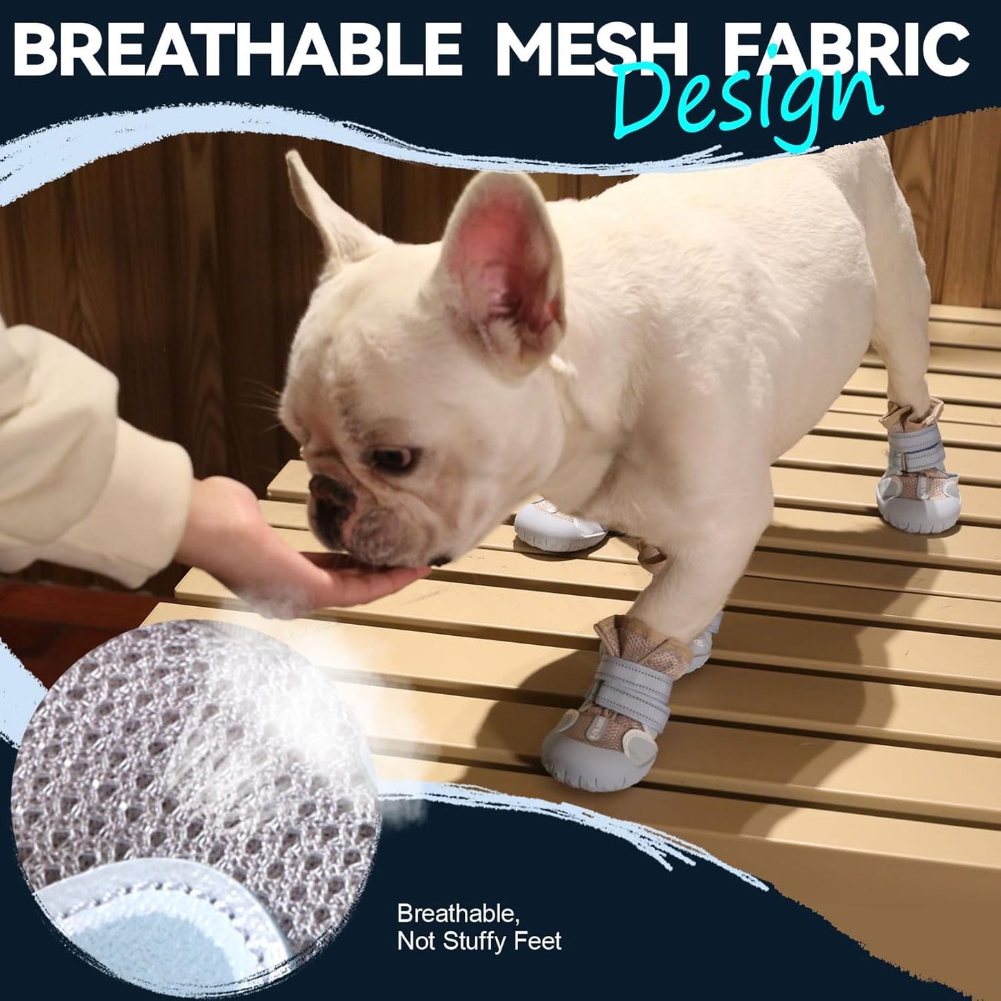 Dog Shoes for Large Small Medium Dogs, Breathable Mesh Dog Boots & Paw Protectors for Summer Hot Pavement Winter Snow, Waterproof Anti-Slip Dog Booties for Hiking Hardwood Floors(Blue-Beige8)