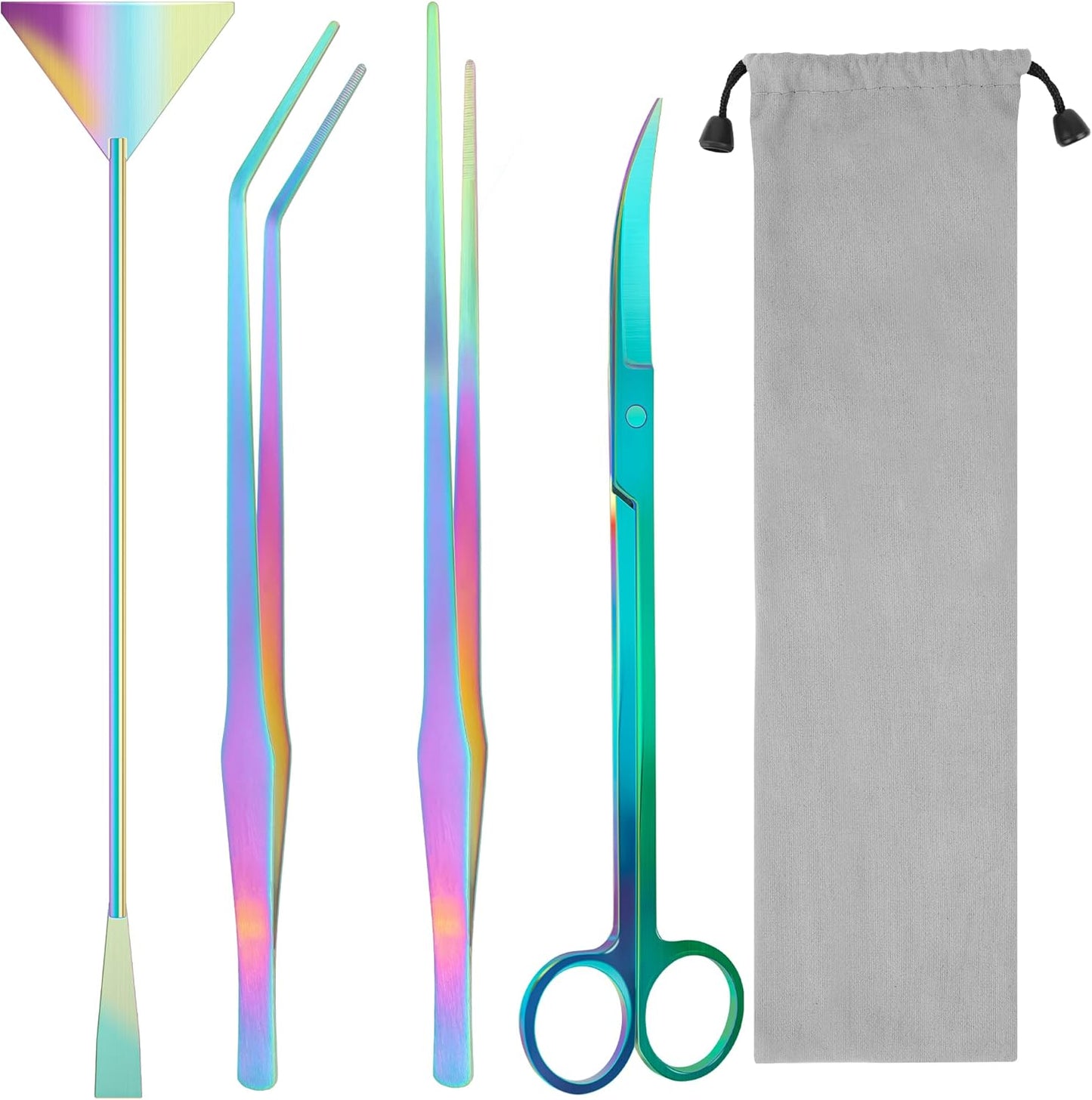 Aquarium Aquascape Tools Kit, 4 in 1 Anti-Rust Aquatic Plant Aquascaping Tool Stainless Steel Black Tweezers Scissors Spatula for Aquarium Tank Clean Fish Tank Aquascape Accessories Set