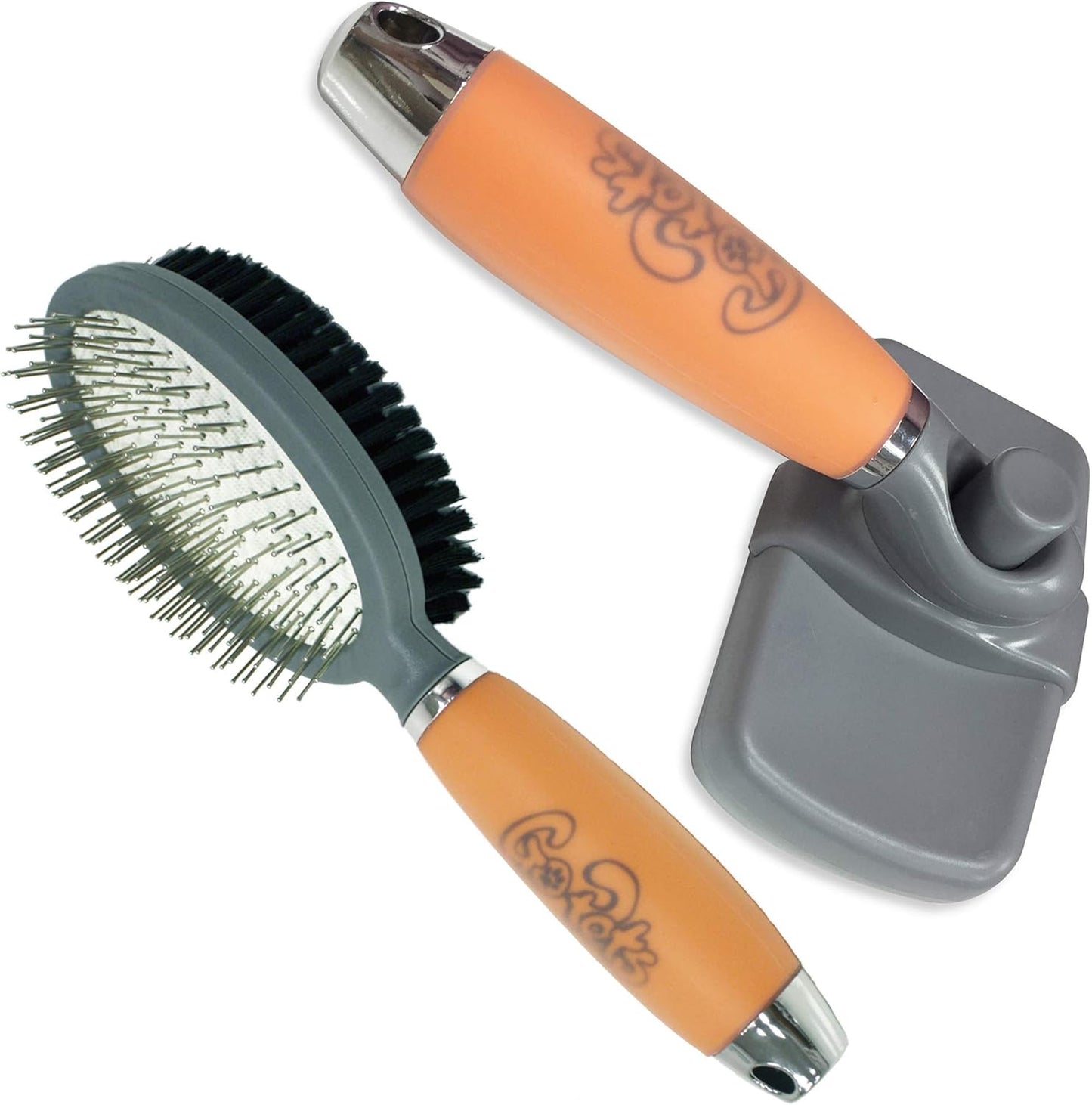 GoPets Pet Grooming Kit Bundle With 2 Sided Pin and Bristle Comb + Professional Self-Cleaning Slicker Brush for Dogs and Cats