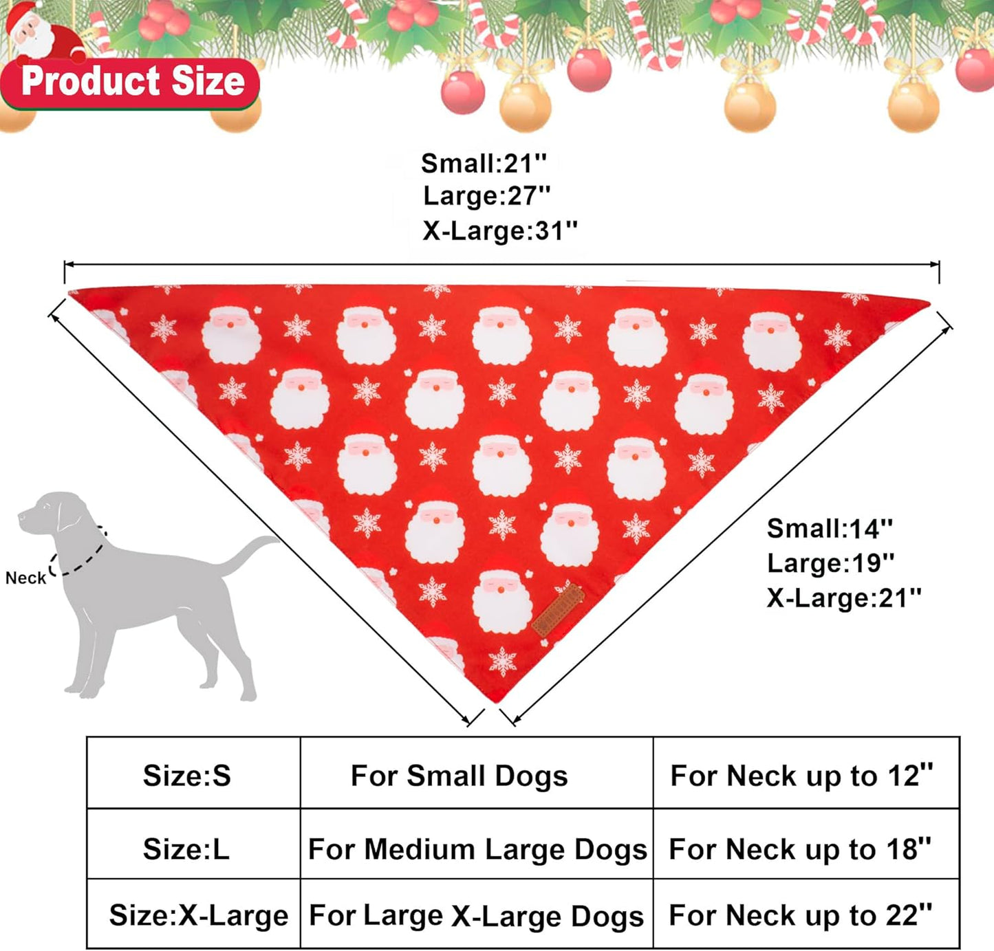 ADOGGYGO Christmas Dog Bandanas 2 Pack, Santa Deer Pattern Pet Xmas Scarf Bib, Premium Durable Fabric, Pet Christmas Bandanas for Large and Extra Large Dogs (X-Large)