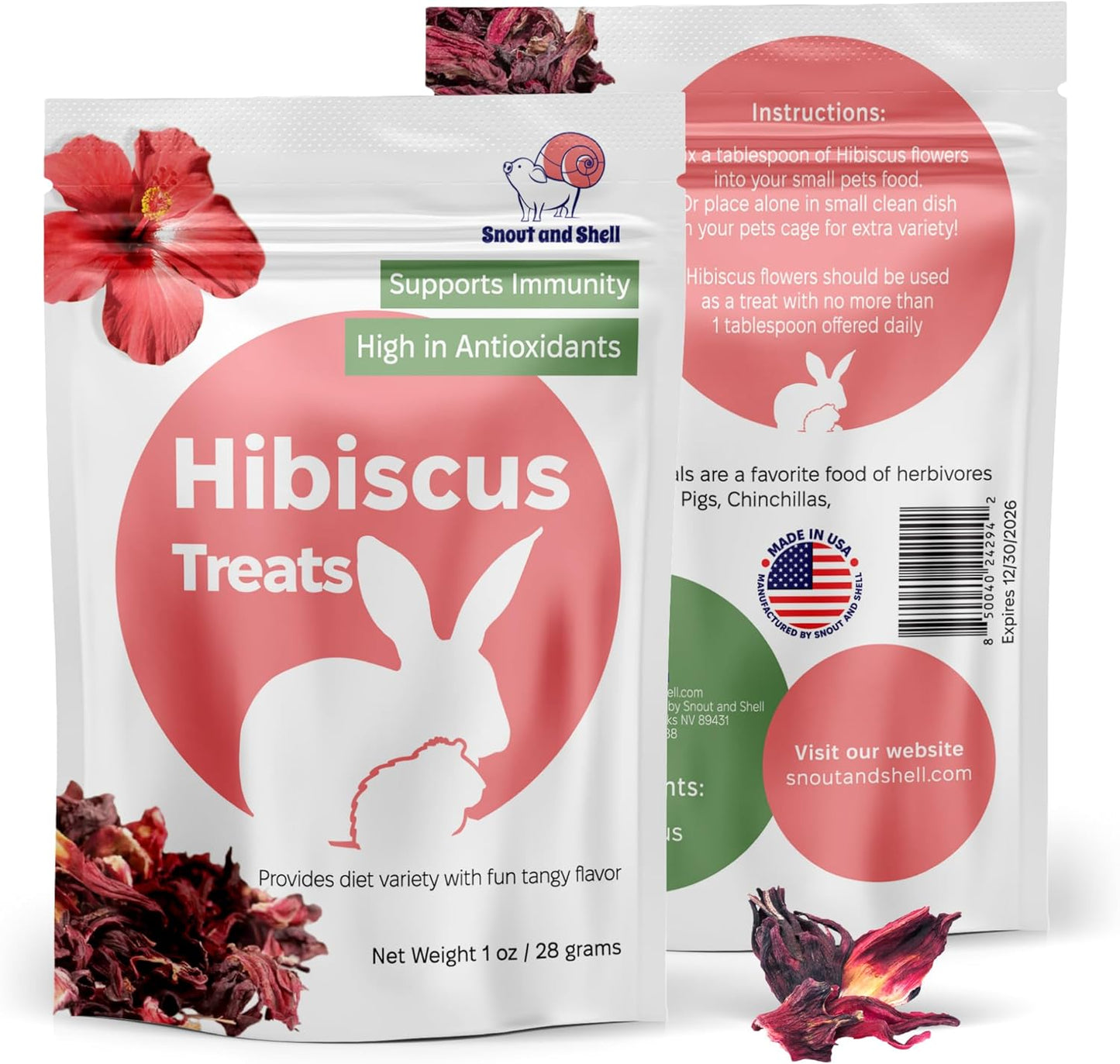 Snout and Shell Hibiscus Treats – 100% Natural Dried Flowers for Small Pets – Immunity Support & Antioxidants – Healthy Snack for Rabbits, Guinea Pigs, & Chinchillas (1 oz)