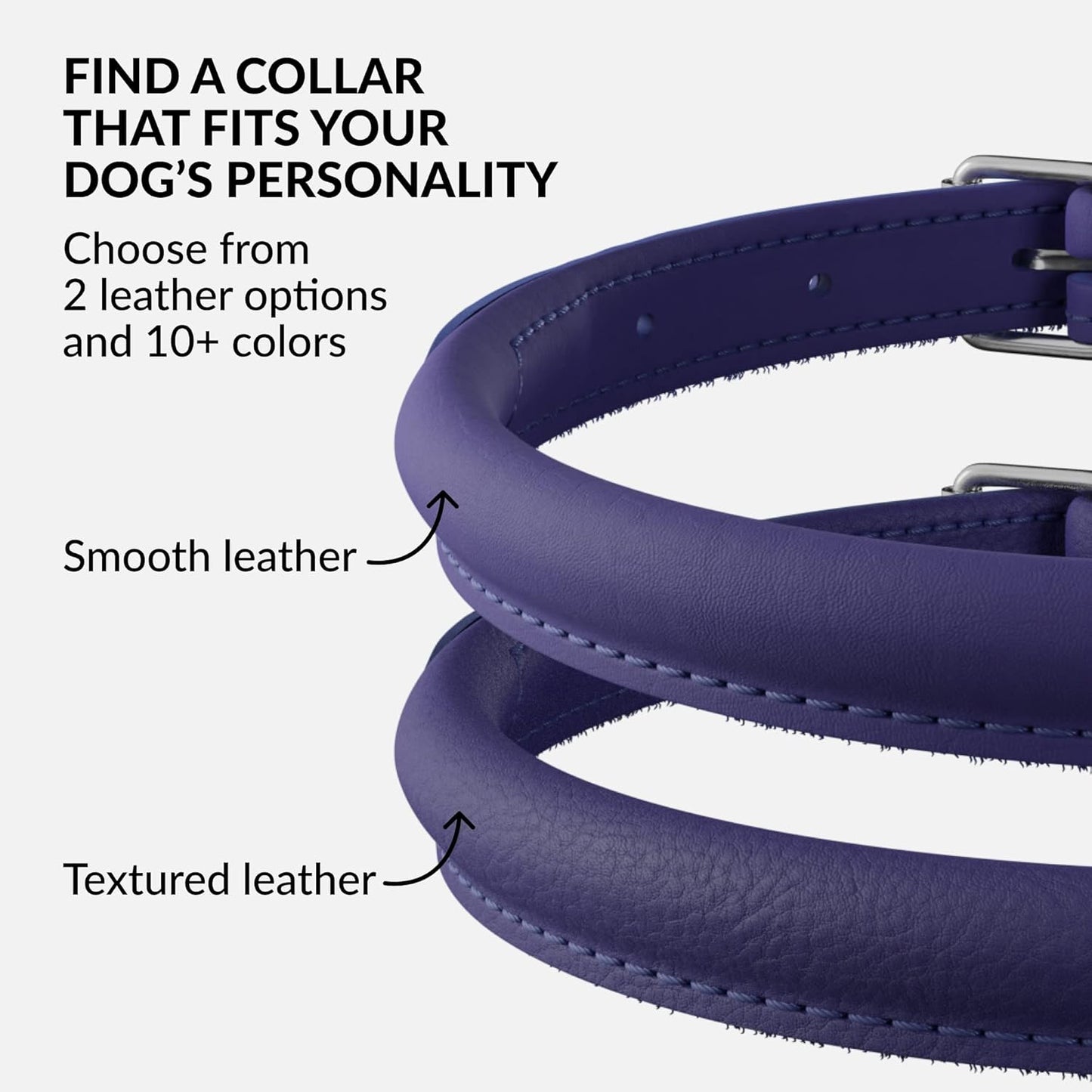 CollarDirect Rolled Leather Dog Collar, Soft Padded Round Puppy Collar, Handmade Genuine Leather Collar Dog Small Large Cat Collars 13 Colors (6-7 Inch, Purple Smooth)