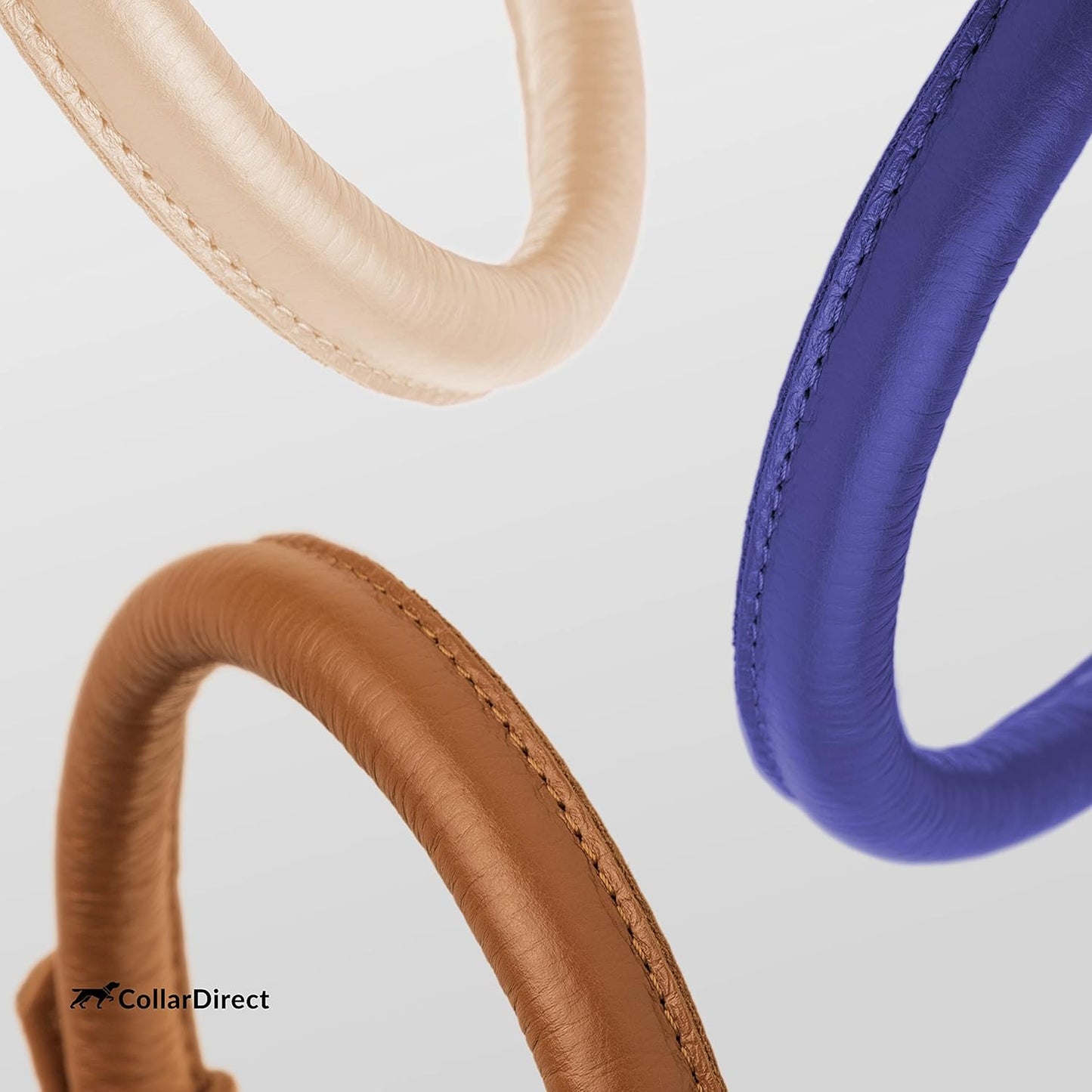 CollarDirect Rolled Leather Dog Collar, Soft Padded Round Puppy Collar, Handmade Genuine Leather Collar Dog Small Large Cat Collars 13 Colors (15-19 Inch, Purple Textured)