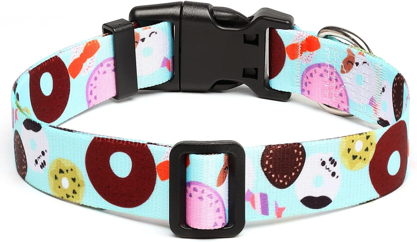 Mercano Adjustable Dog Collar - Special Design Patterns, Soft Nylon Comfortable Durable Pet Collar for Small Medium Large Dogs (L, Blue Cookie)