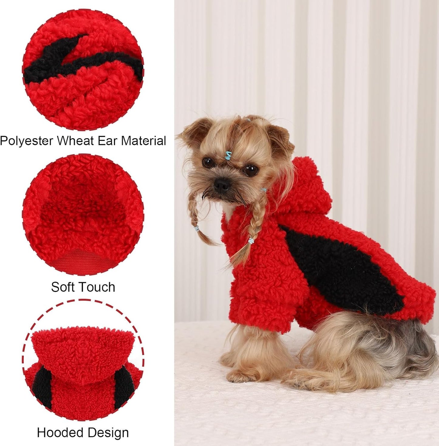 YIKEYO Dog Hoodie Pet Clothes Sweater with Hat Soft and Warm Cold Weather for Small Patchwork Hood(Red, XS)