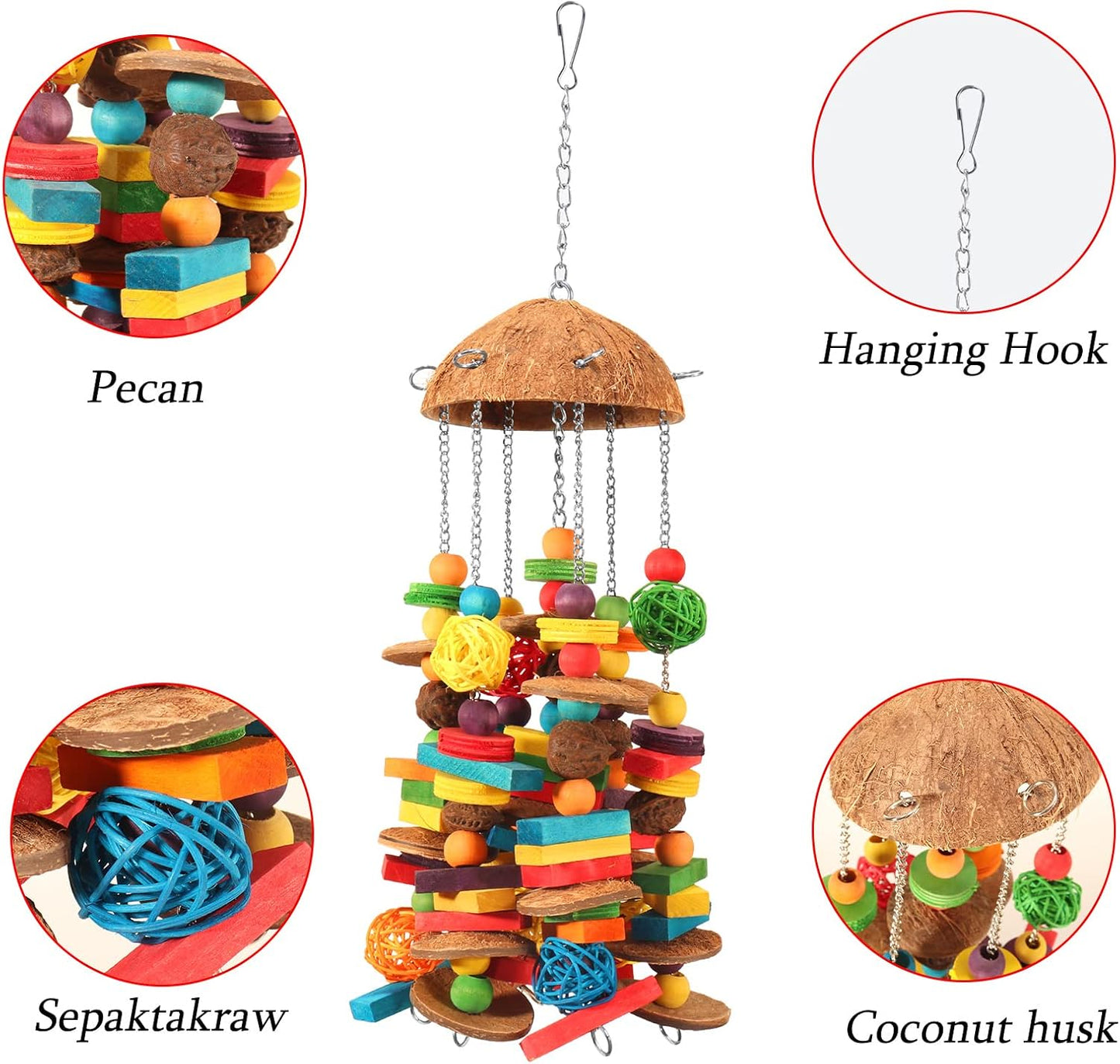 Bird Parrot Toys Natural Large Parrot Blocks Toy Colorful Bird Chewing Toys with Bells for Macaw Cockatoo African Grey Parakeets (Multicolor 01)