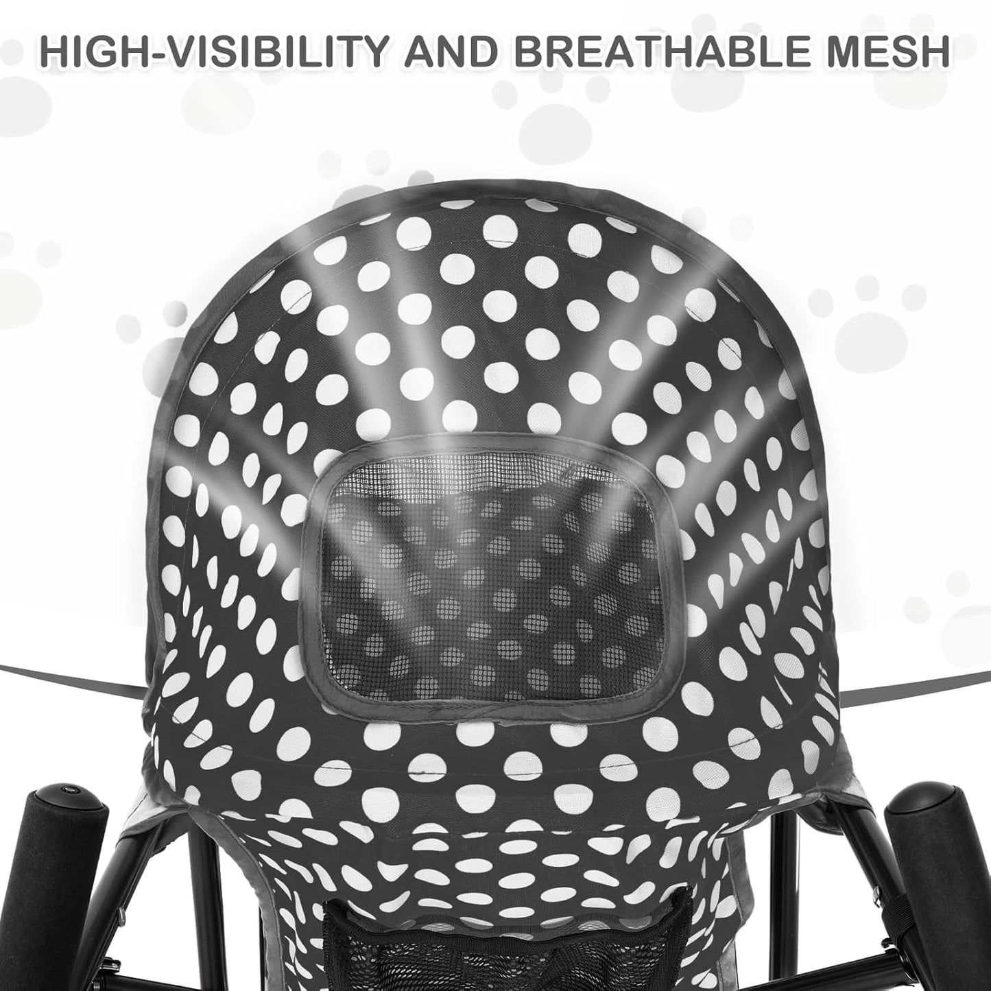 MoNiBloom 4 Wheels Pet Stroller, Easy-Fold Umbrella Shaped Dog Cat Jogger Stroller w/Storage Bag & Visible Mesh for Small/Medium Dogs Cats Black Polka Dots